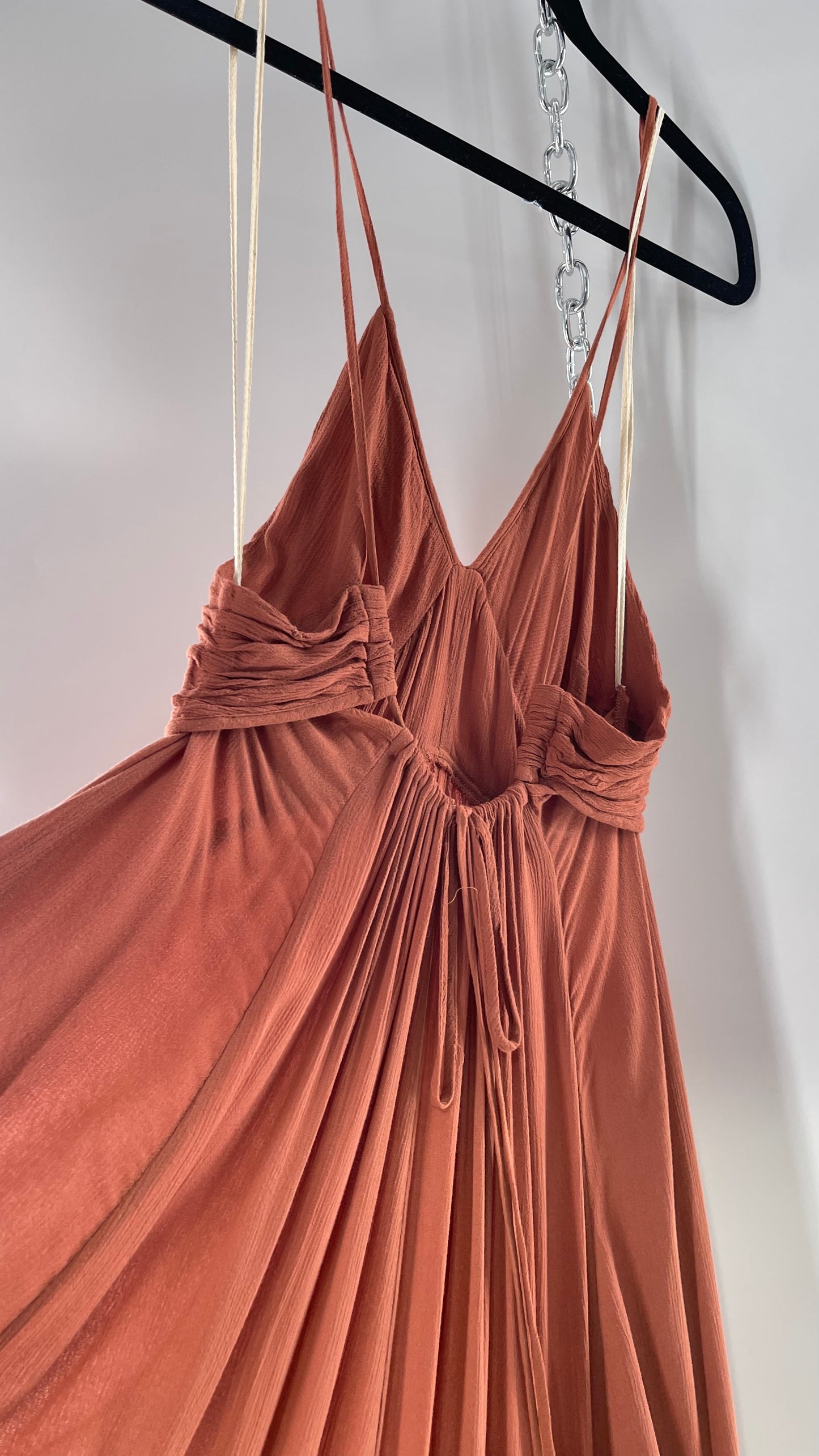 Free People Terracotta/Apricot Toned Voluminous Gown with Open Cut Out Sides and Low, Open Back (Large)