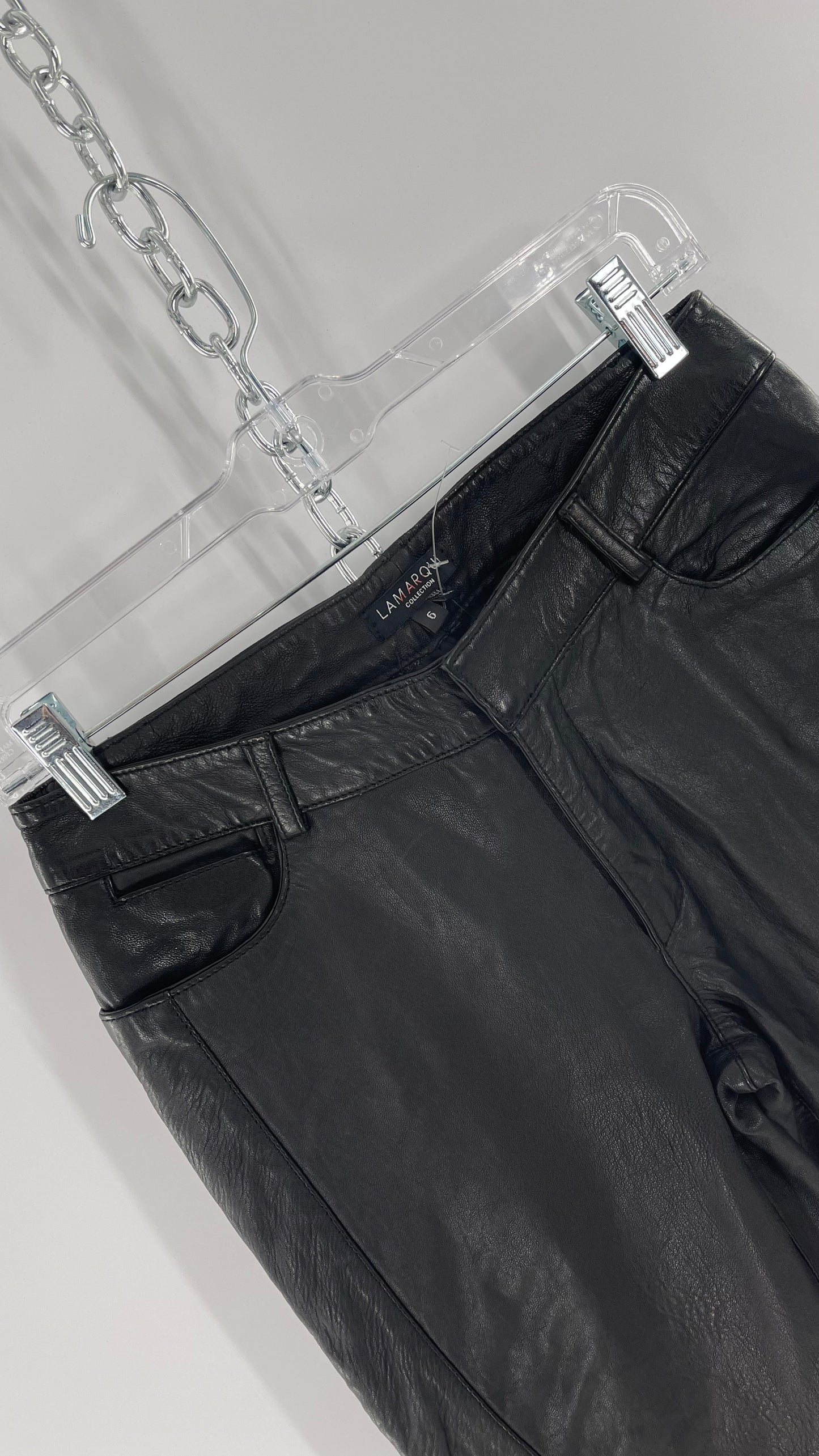 LAMARQUE 1990s Collection Vintage Black Leather Moto Style Pant with Panels, Ribbing and Zipper Details (6)