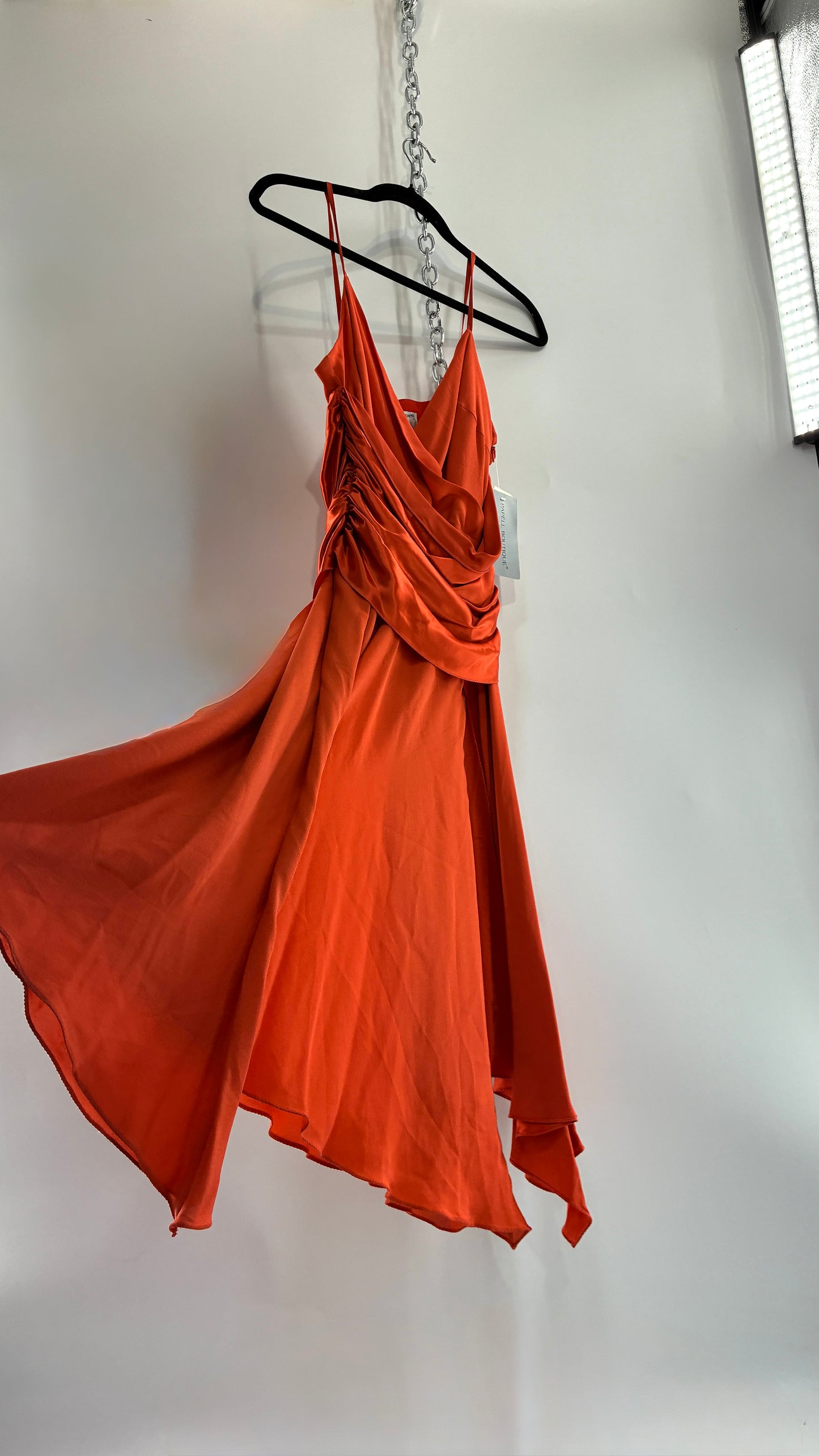 Deadstock Vintage PAPELL BOUTIQUE 100% Silk Tangerine Midi Dress with Ruched Bodice (12)
