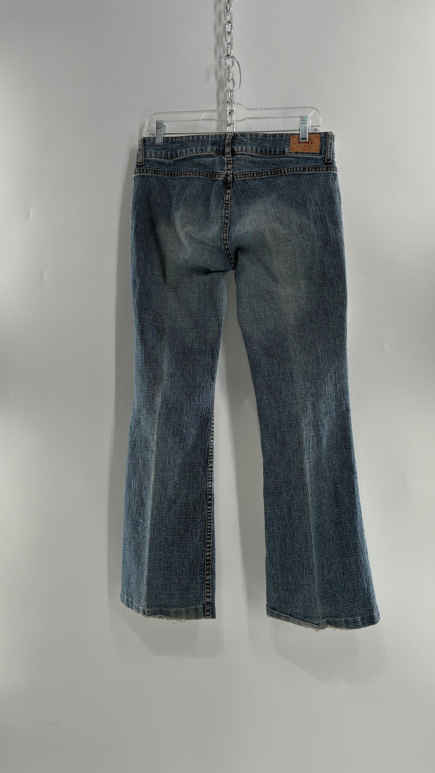 Vintage Pocket Side Low Rise, Kick Flare Jeans with Side Button Closure YMI (11)