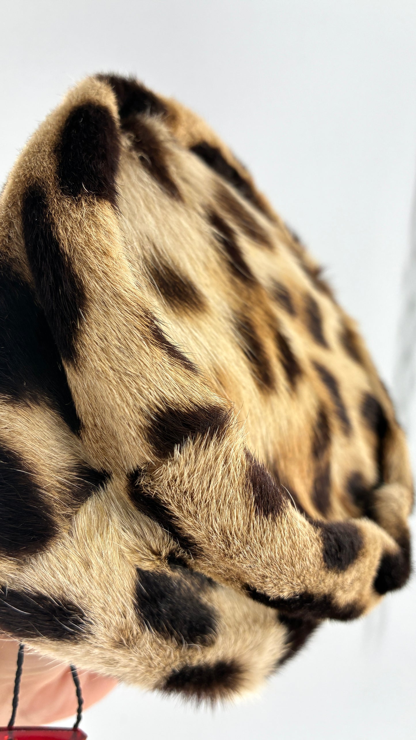 Vintage Cheetah Printed Genuine Fur Clip on Pill Box Hat