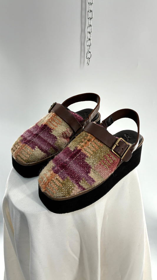 FREE PEOPLE Astrid Platform Mules Multicolor with Leather Straps  (7.5)
