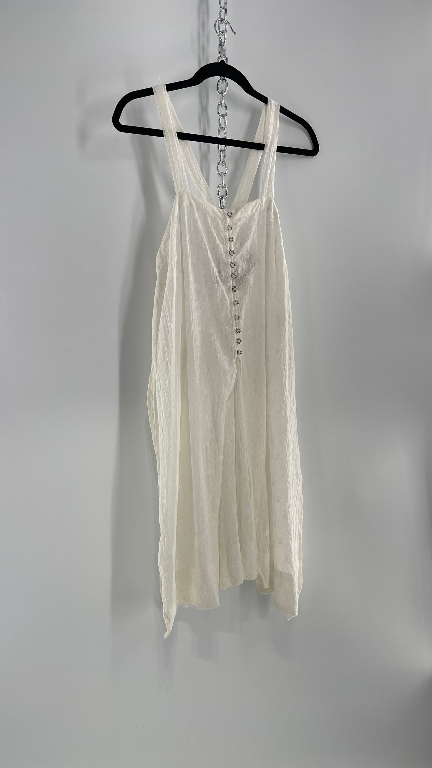 Anthropologie White Sweeping and Vented Button Front Tank (Large)