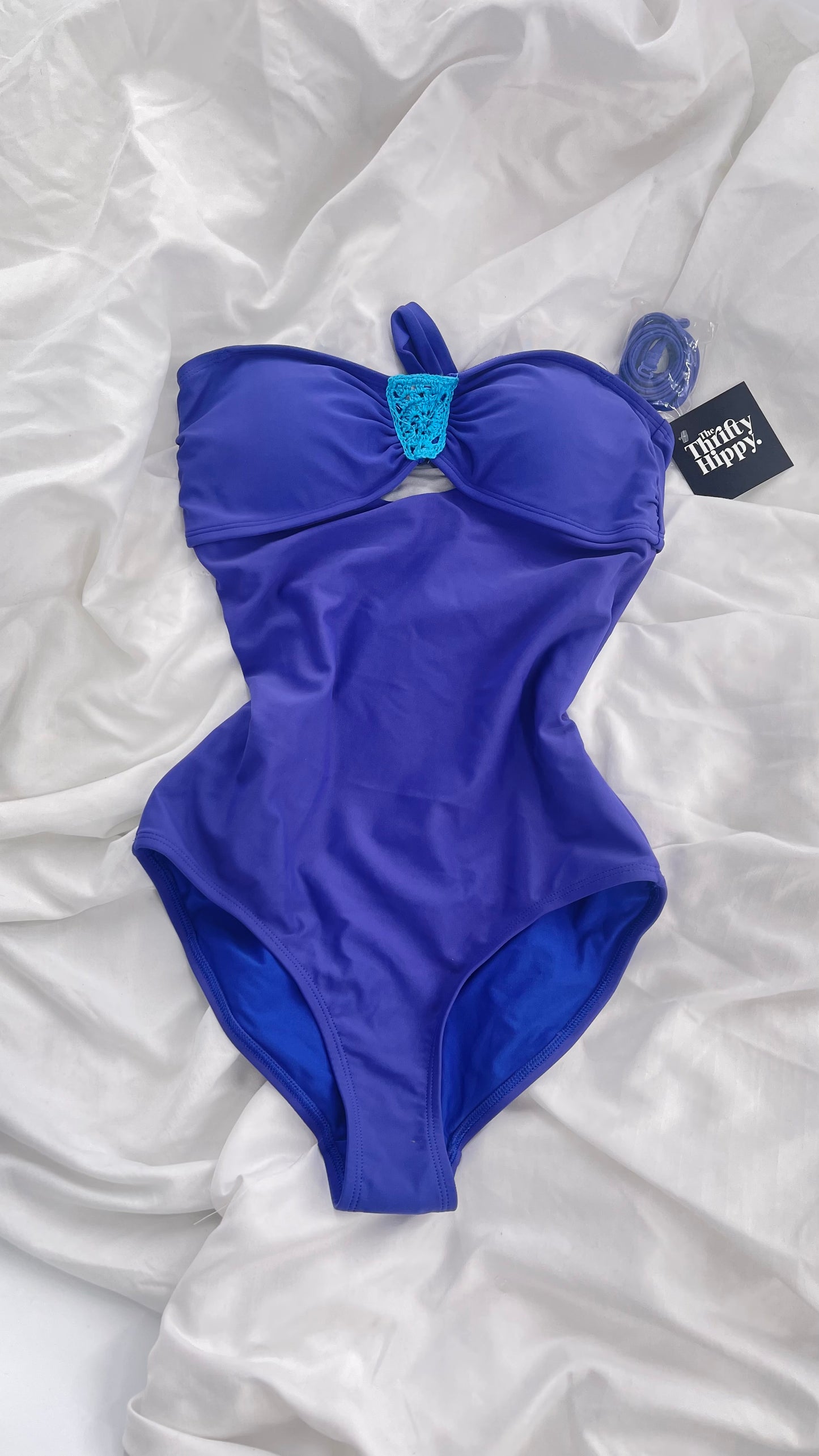 Aerie Purple/Blue One Piece Swimsuit with Crochet Bust and Open Back (Small)