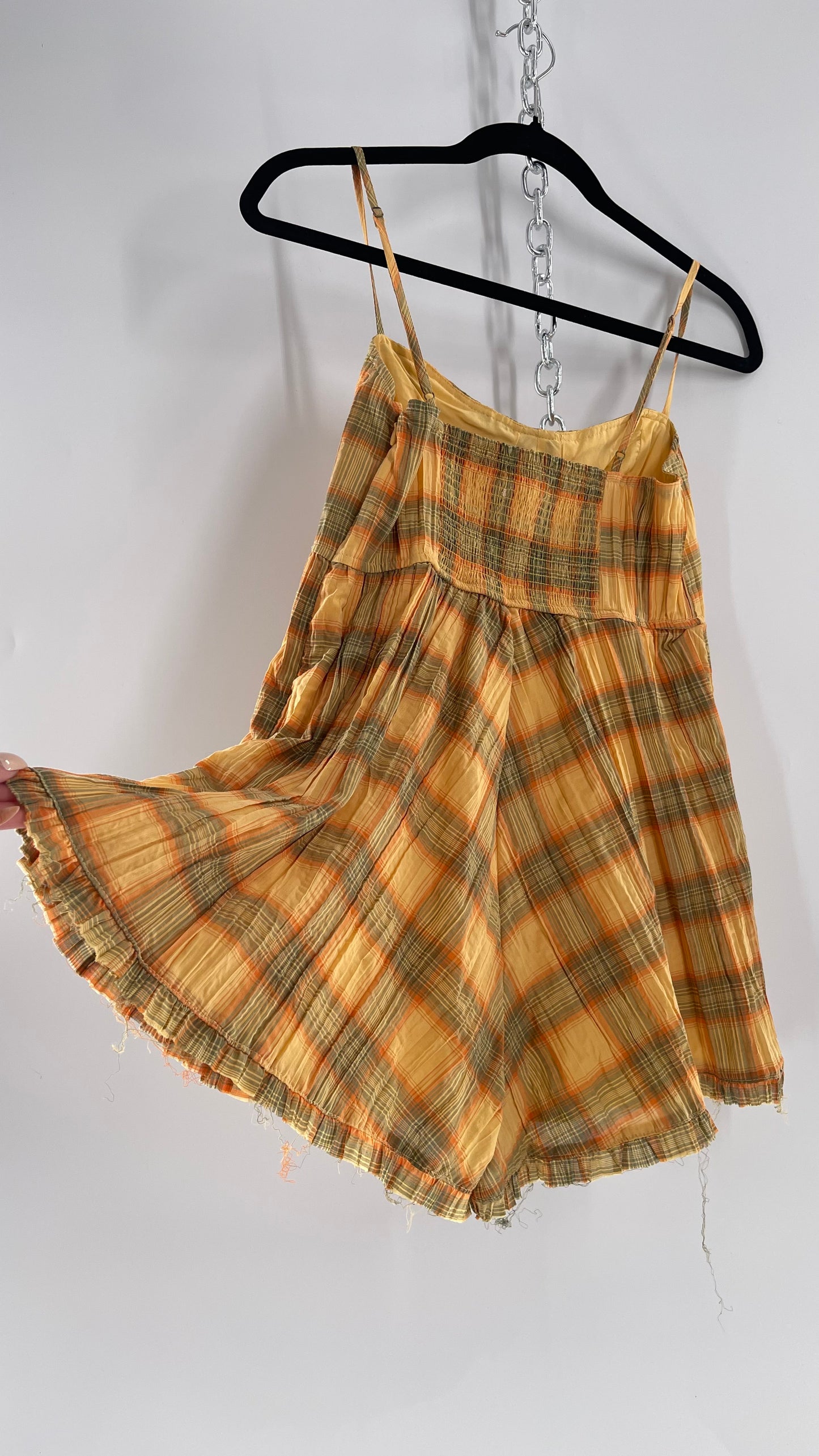Urban Outfitters Yellow Plaid Playsuit Romper with Faux Bustier Stitching (Small)
