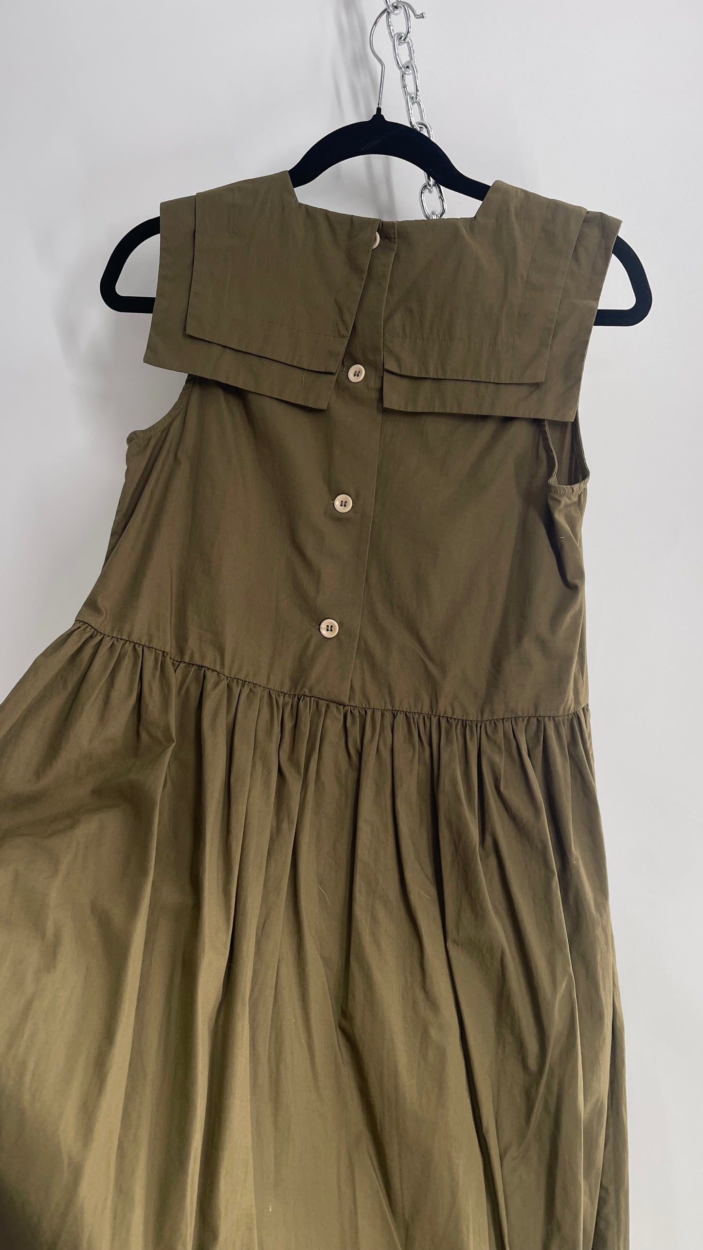 TOAST Olive Green Cotton Dress with Sailor Style Neckline (C)(6)