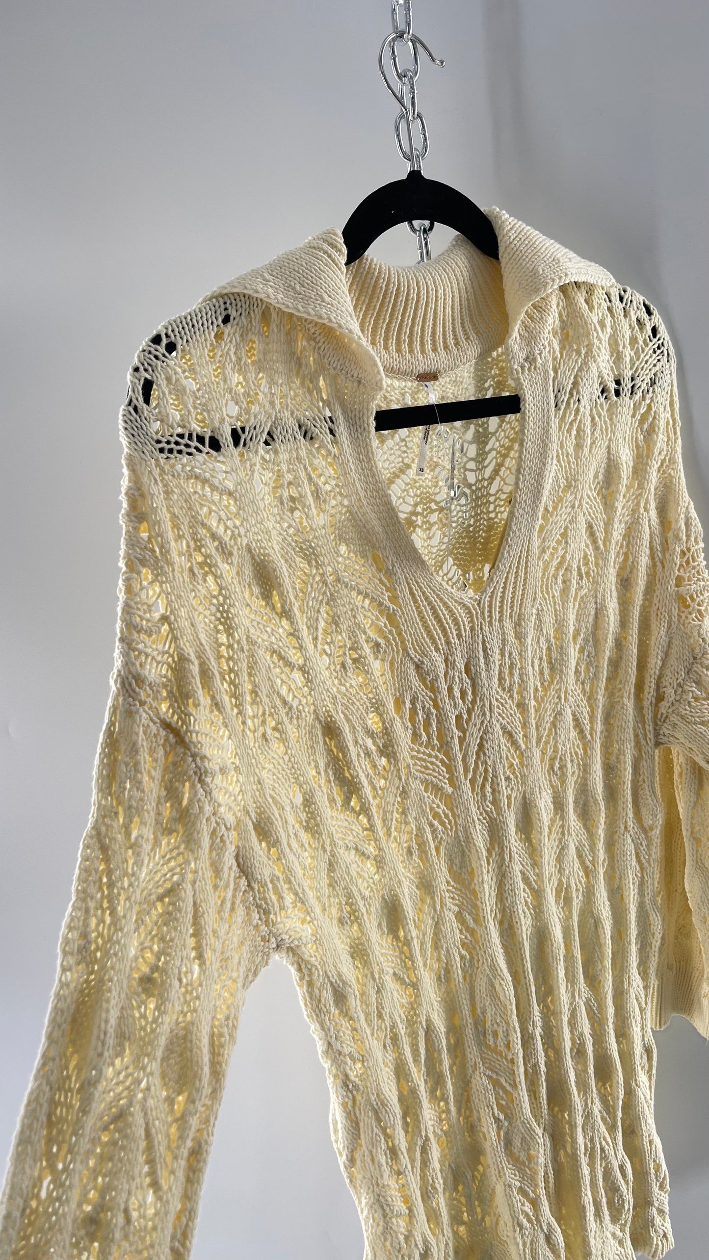 Free People Baby Yellow Comfy n Cozy Open Stitch Knit Sweater Dress (S)