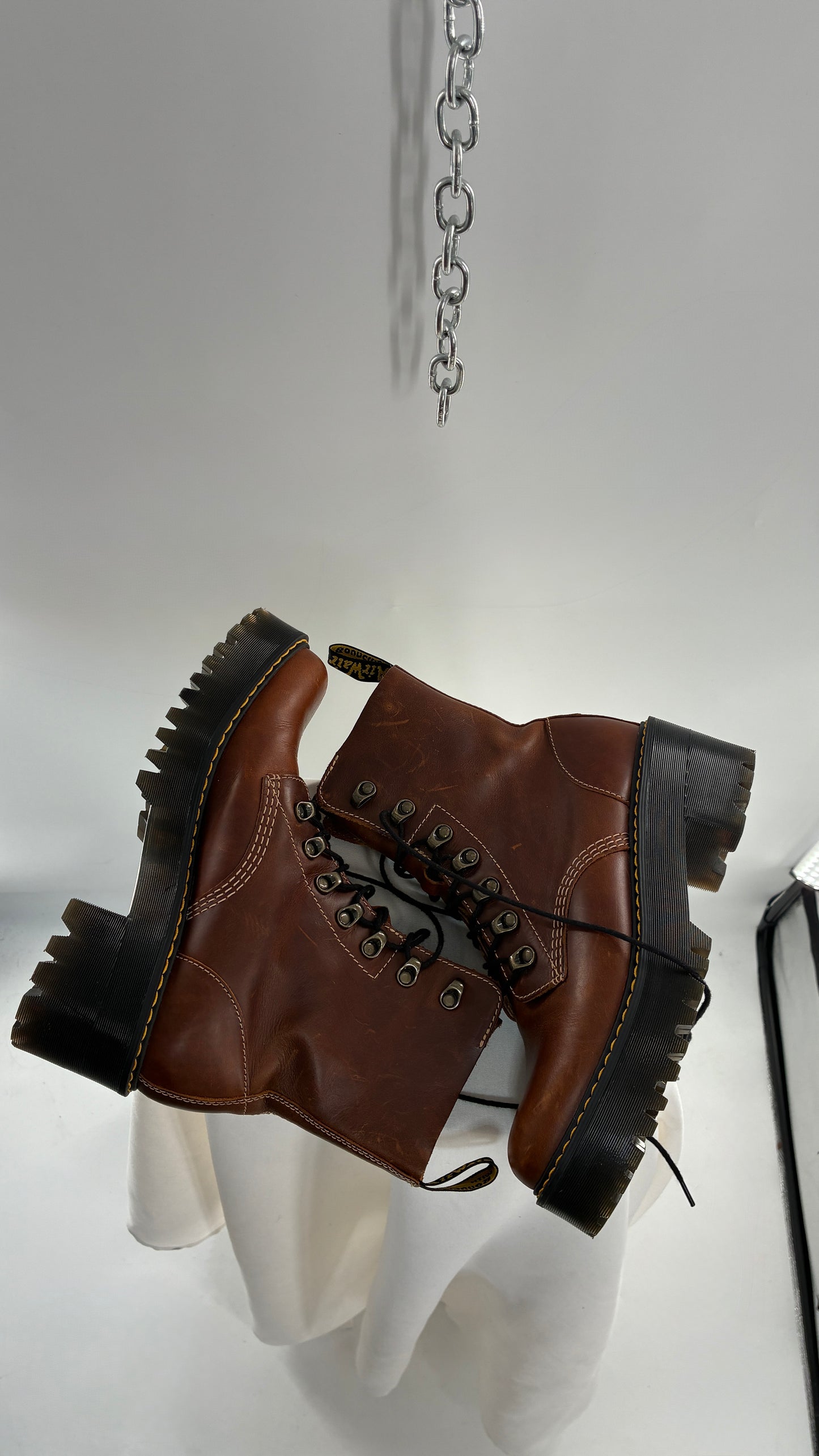 DR. MARTENS Leona Saddle Leather Platform Boots (9L)