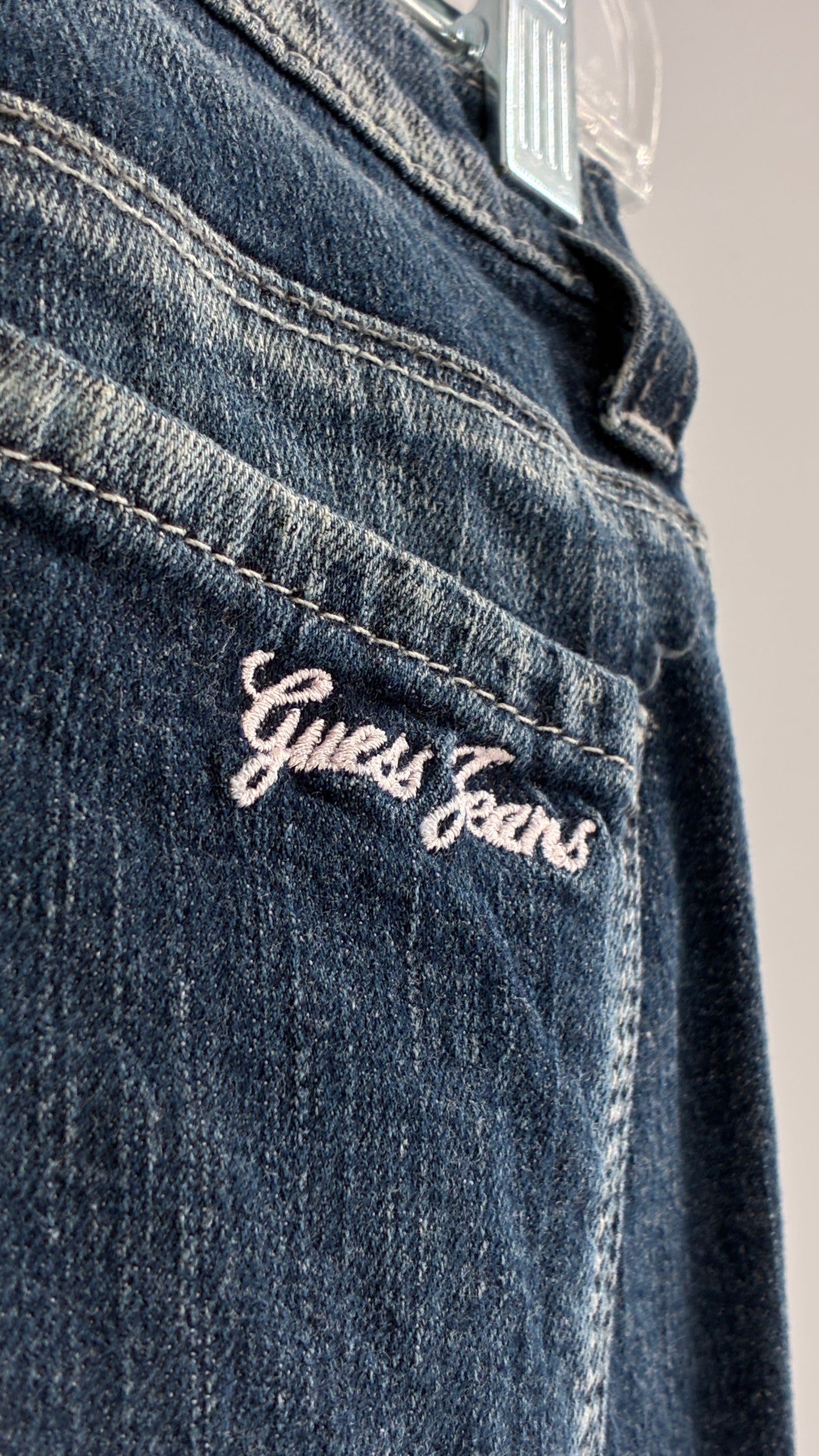 Vintage GUESS CO Ultra Low Rise Jeans with Bleached Seams and Button Side Closure (26)