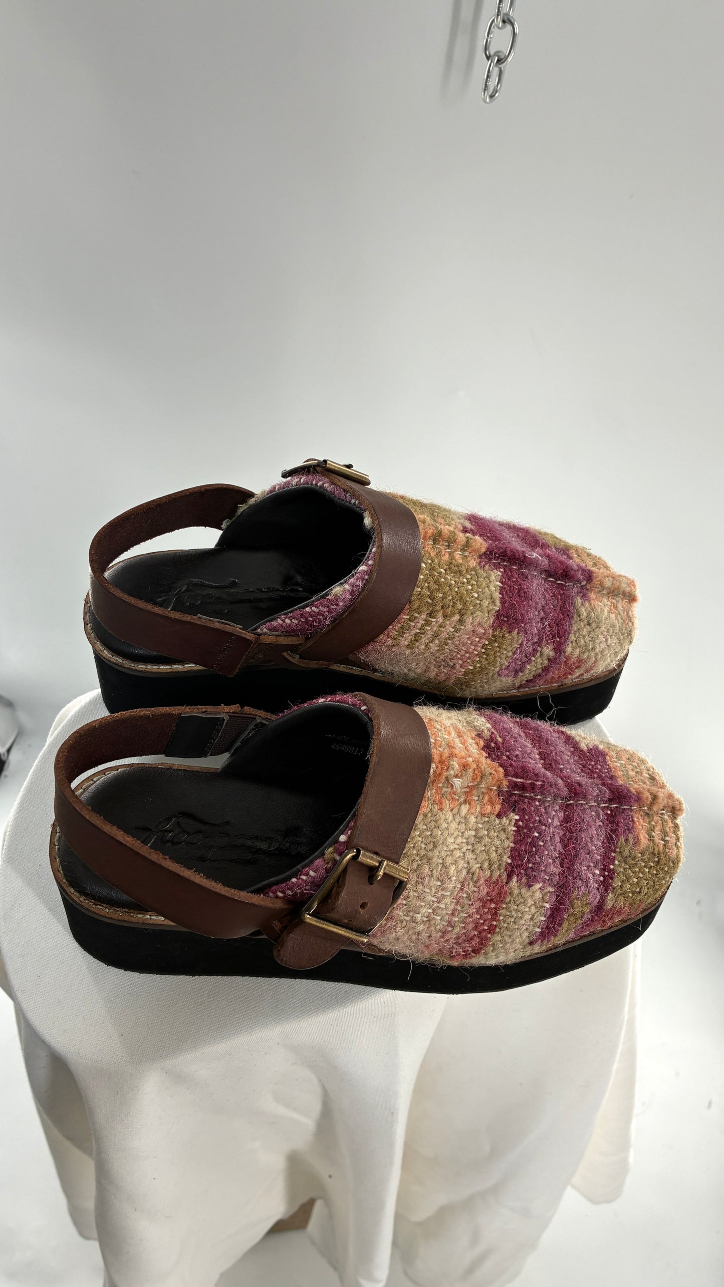 FREE PEOPLE Astrid Platform Mules Multicolor with Leather Straps  (7.5)