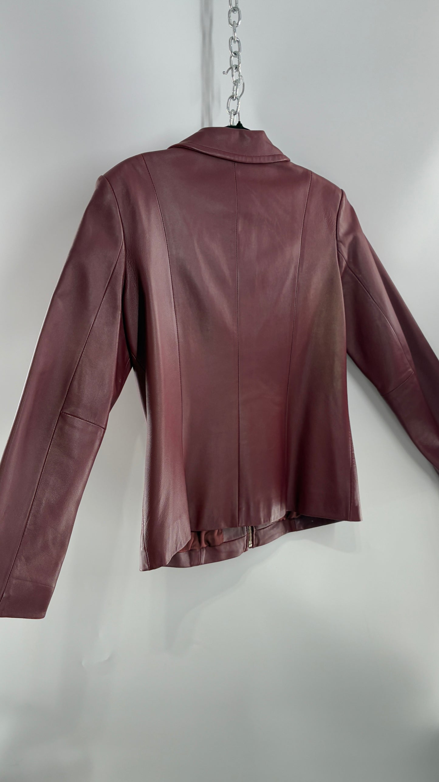 Vintage Lord & Taylor Burgundy Maroon Leather Zip Up Jacket (Small)