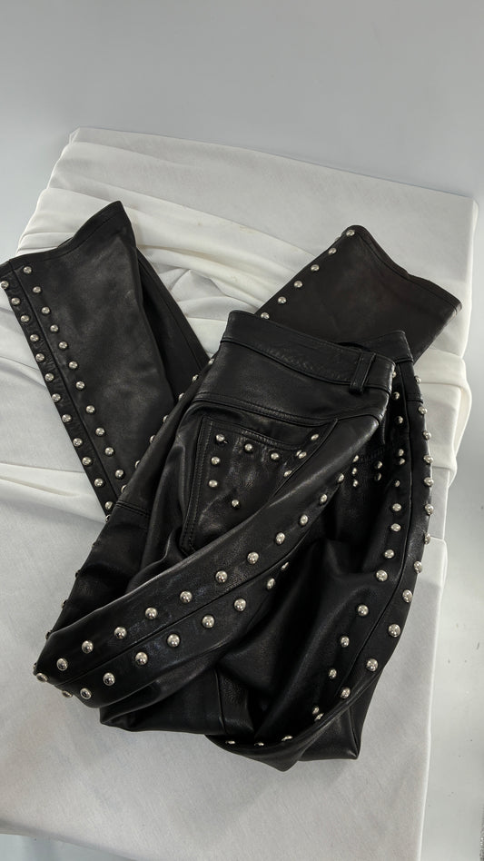 Vintage DKNY Genuine Leather Black Hip to Hem Studded Straight Legs (12)
