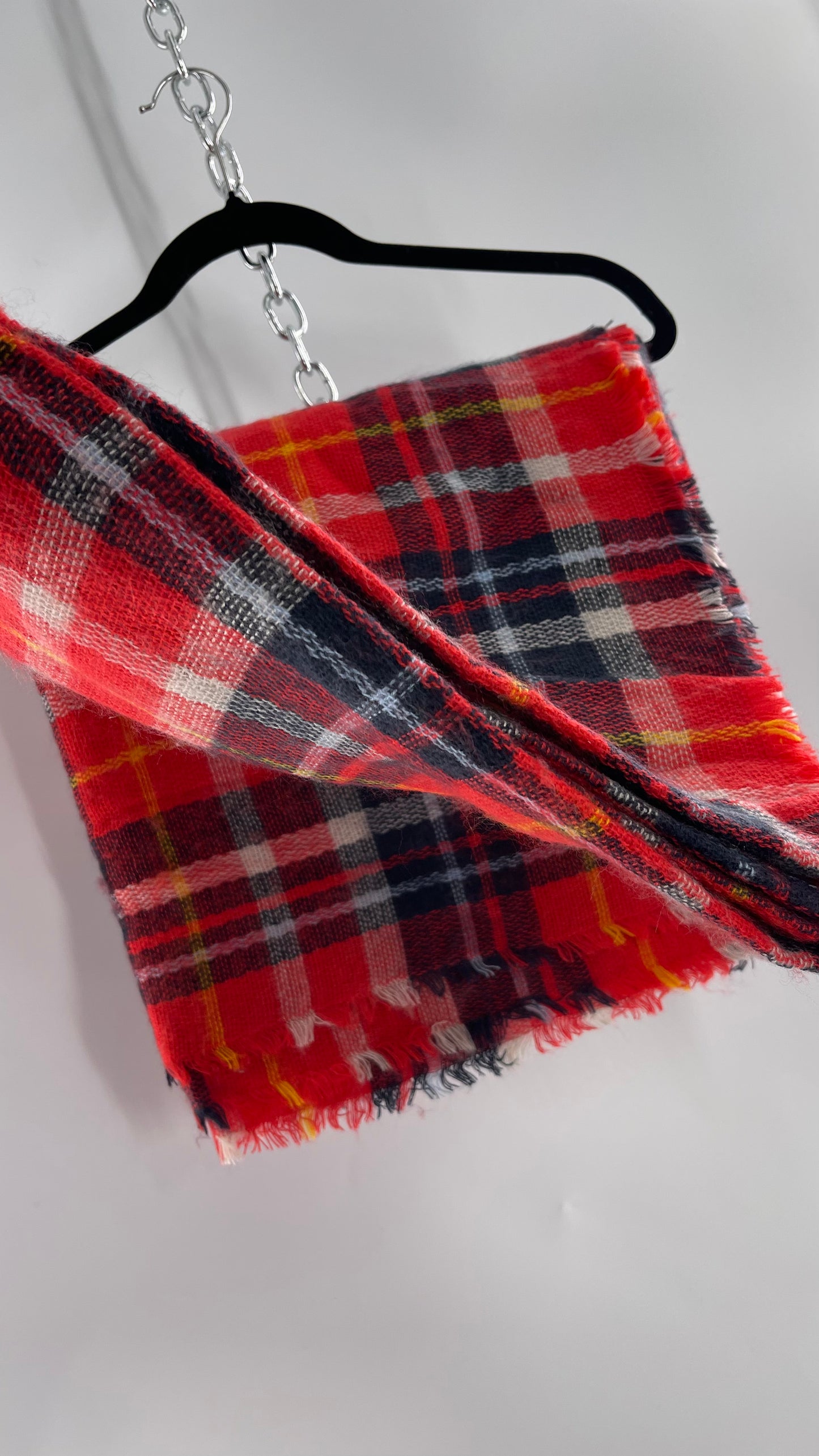 Free People Red Plaid Large Thick Scarf