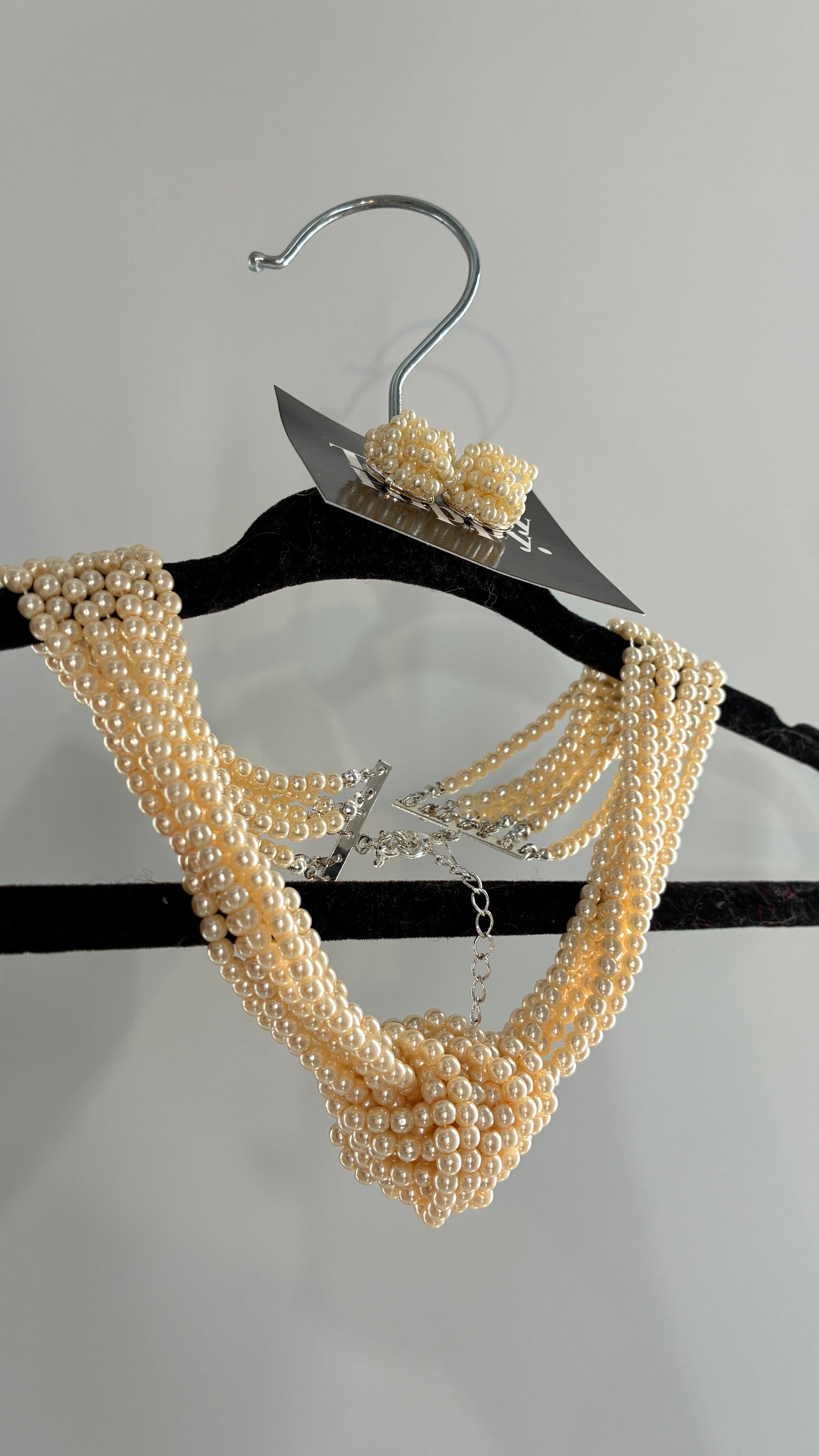 Vintage Layered Pearl Choker with Matching Earrings