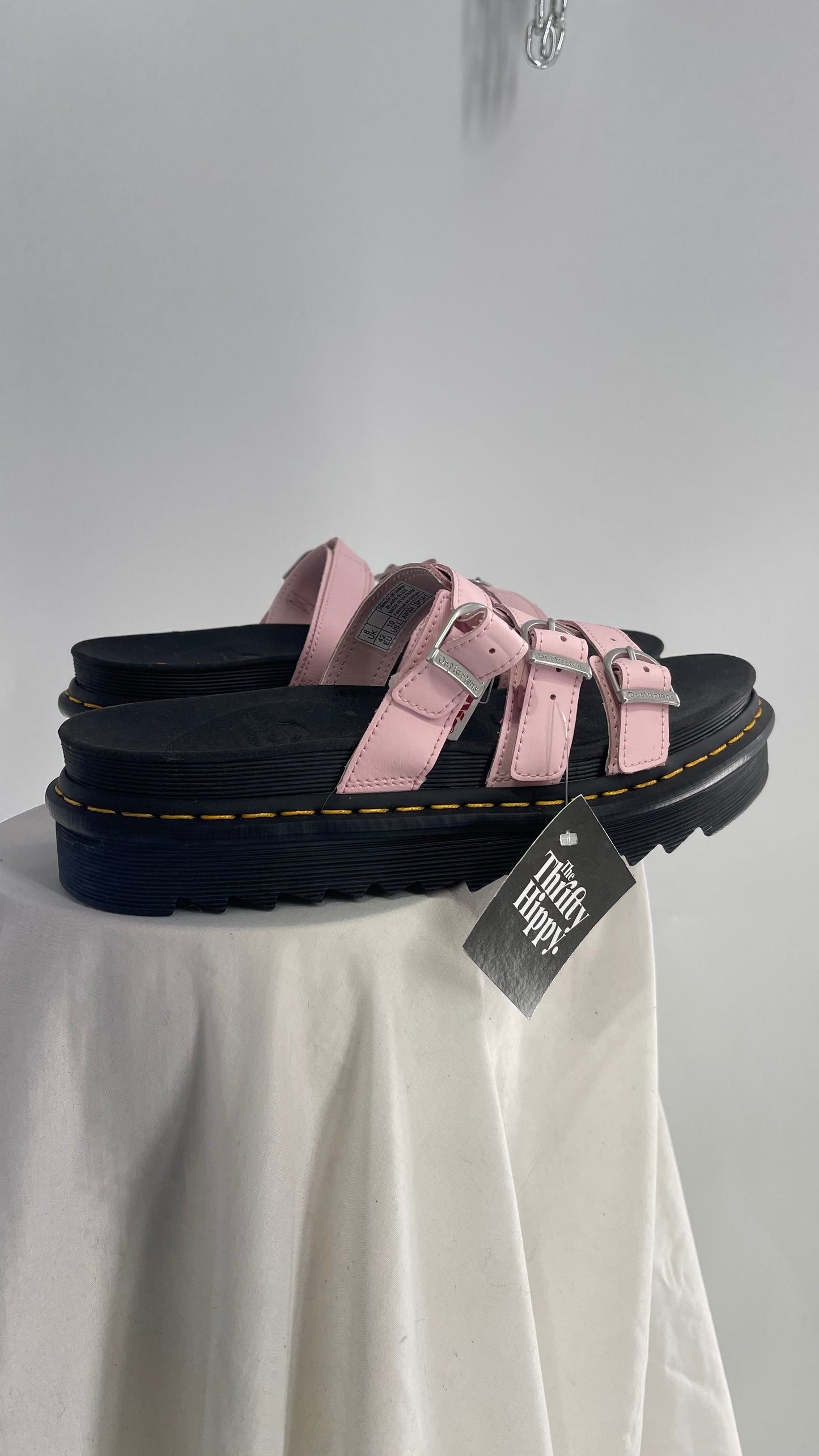 Dr. Martens Baby Pink Strappy Platform Sandal with Heavy Metal Buckle (10)