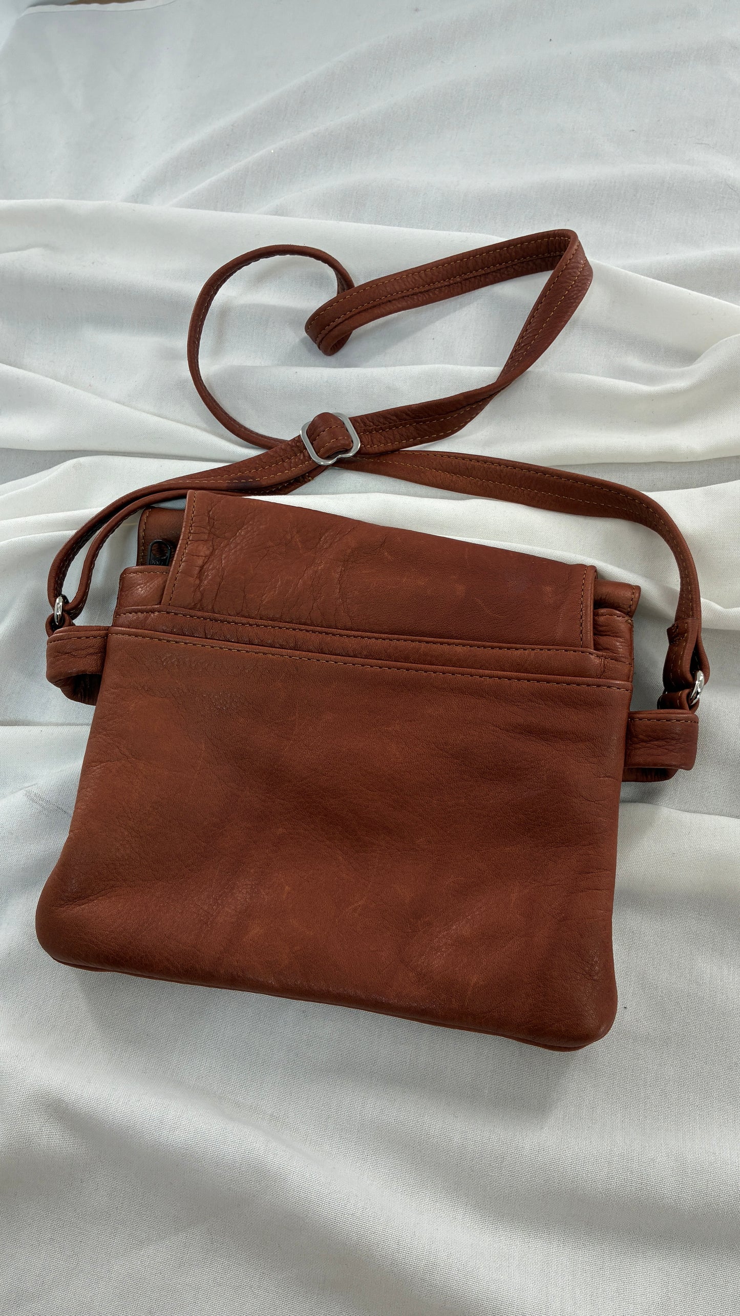 ELIE Genuine Leather Tulip Jr Handbag with Multiple Sections and Zippered Pockets