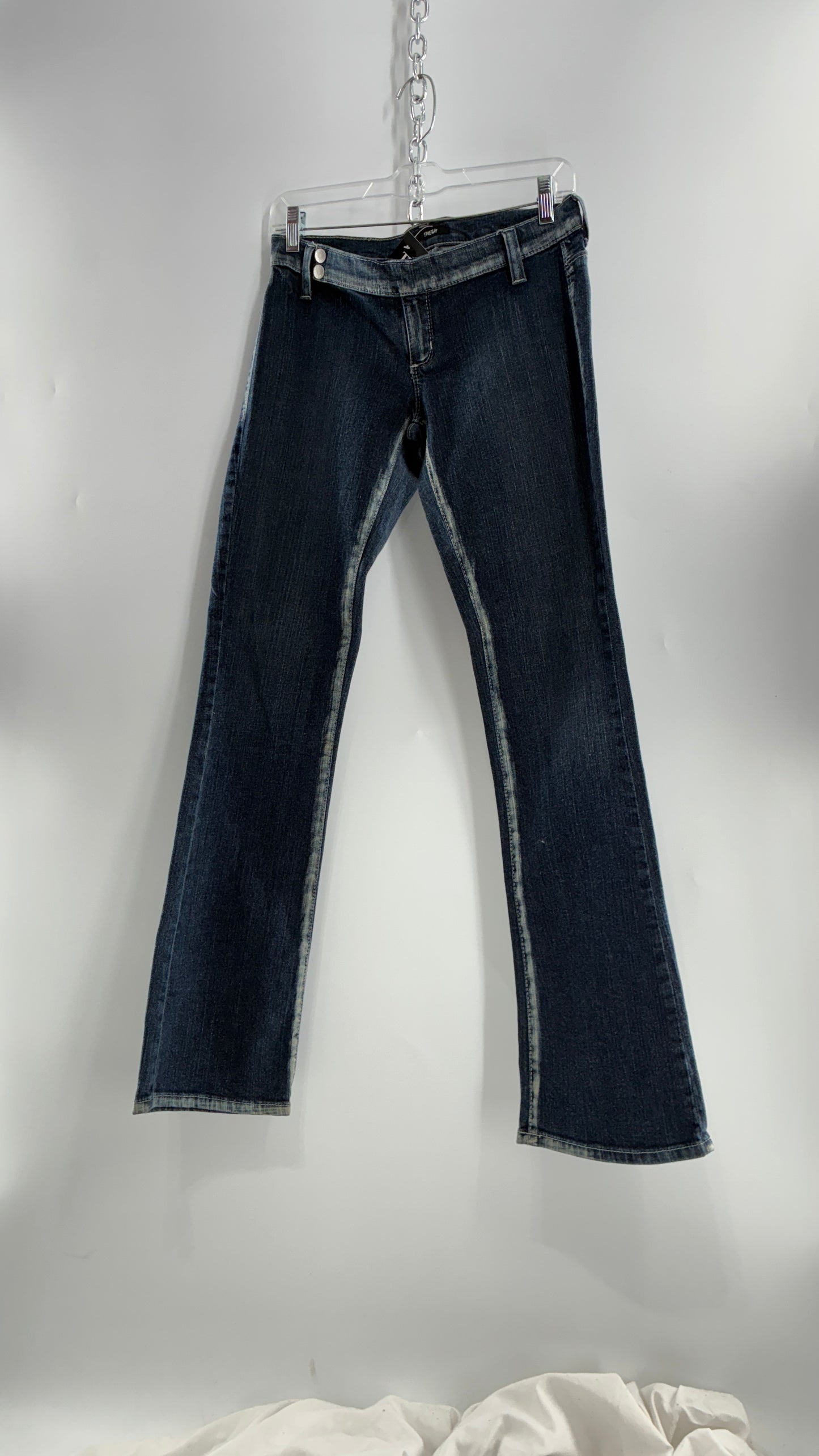 Vintage GUESS CO Ultra Low Rise Jeans with Bleached Seams and Button Side Closure (26)