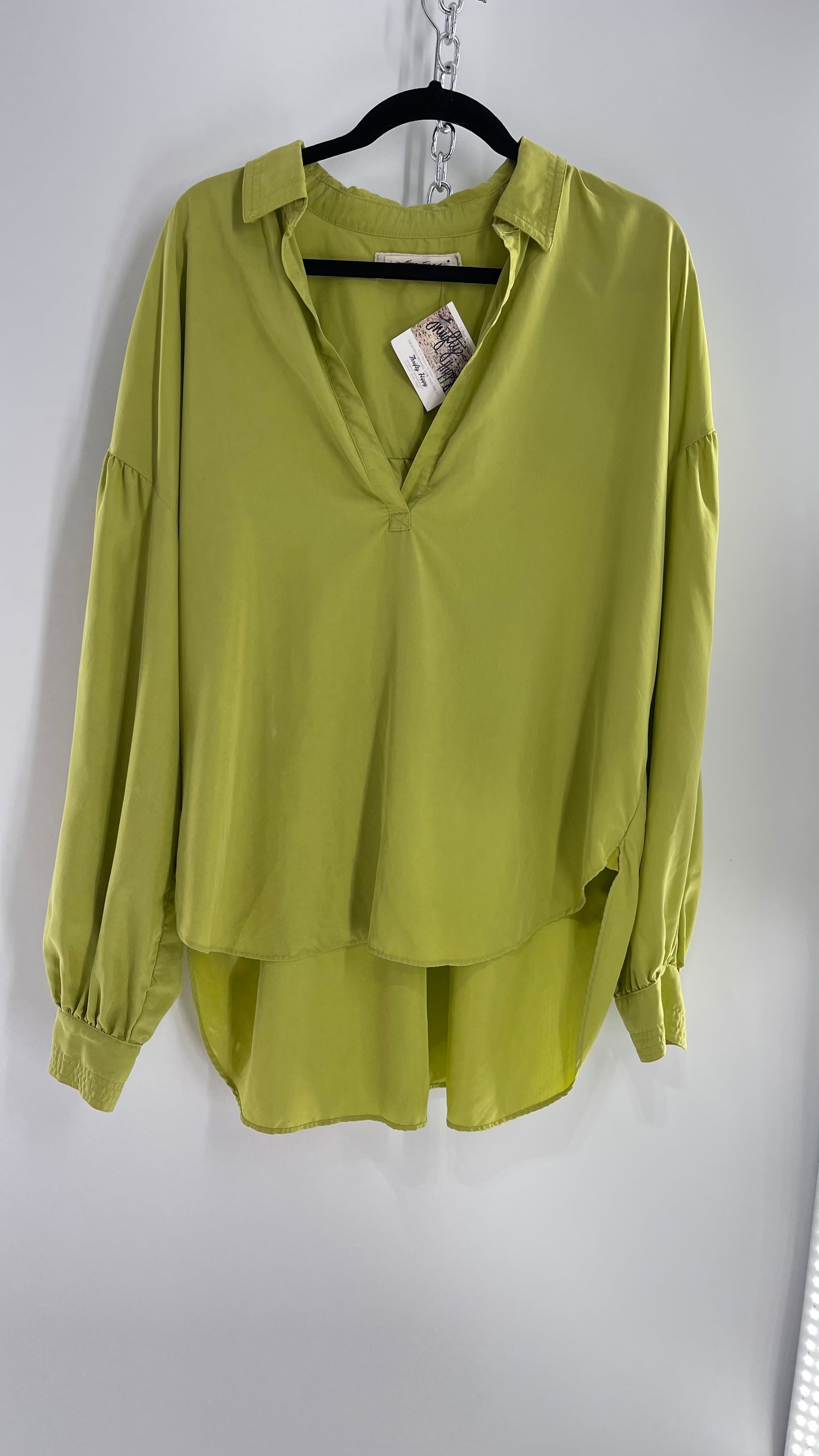 Free People 76% Modal Green Drop Shoulder Baggy Oversized Tunic Blouse  (Medium)