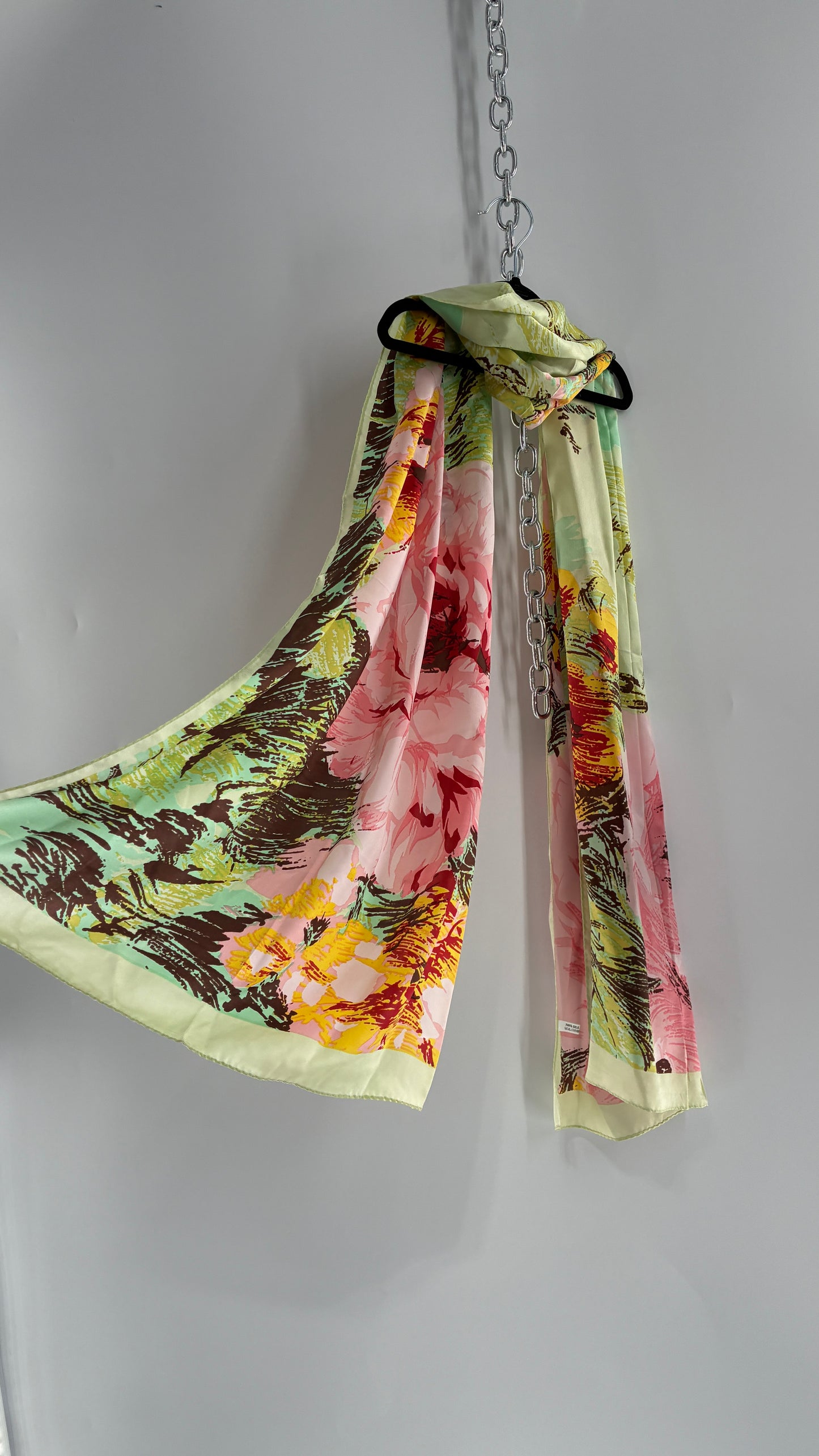 Vintage 100% Silk Tropical Printed Summer Scarf