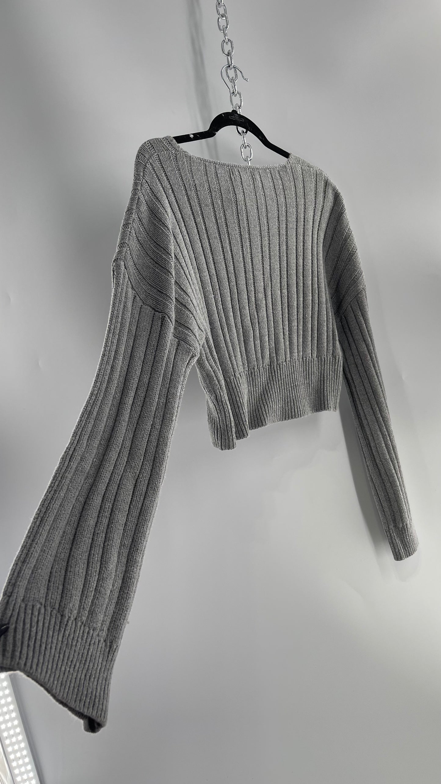 Urban Outfitters Grey Knit Ribbed Cropped Sweater (L)