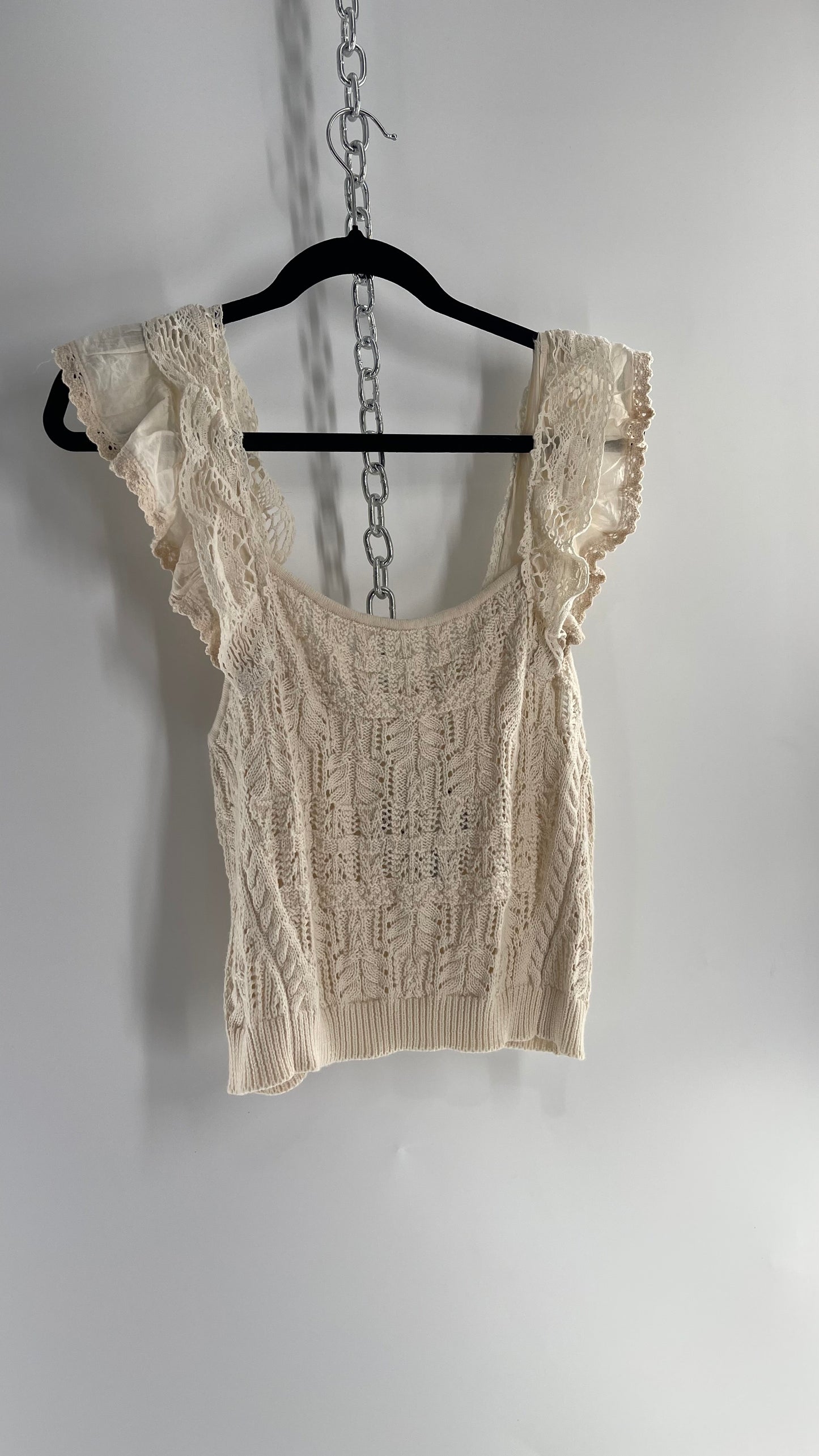 Anthropologie Beige Knit Tank with Ruffled Straps (Large)