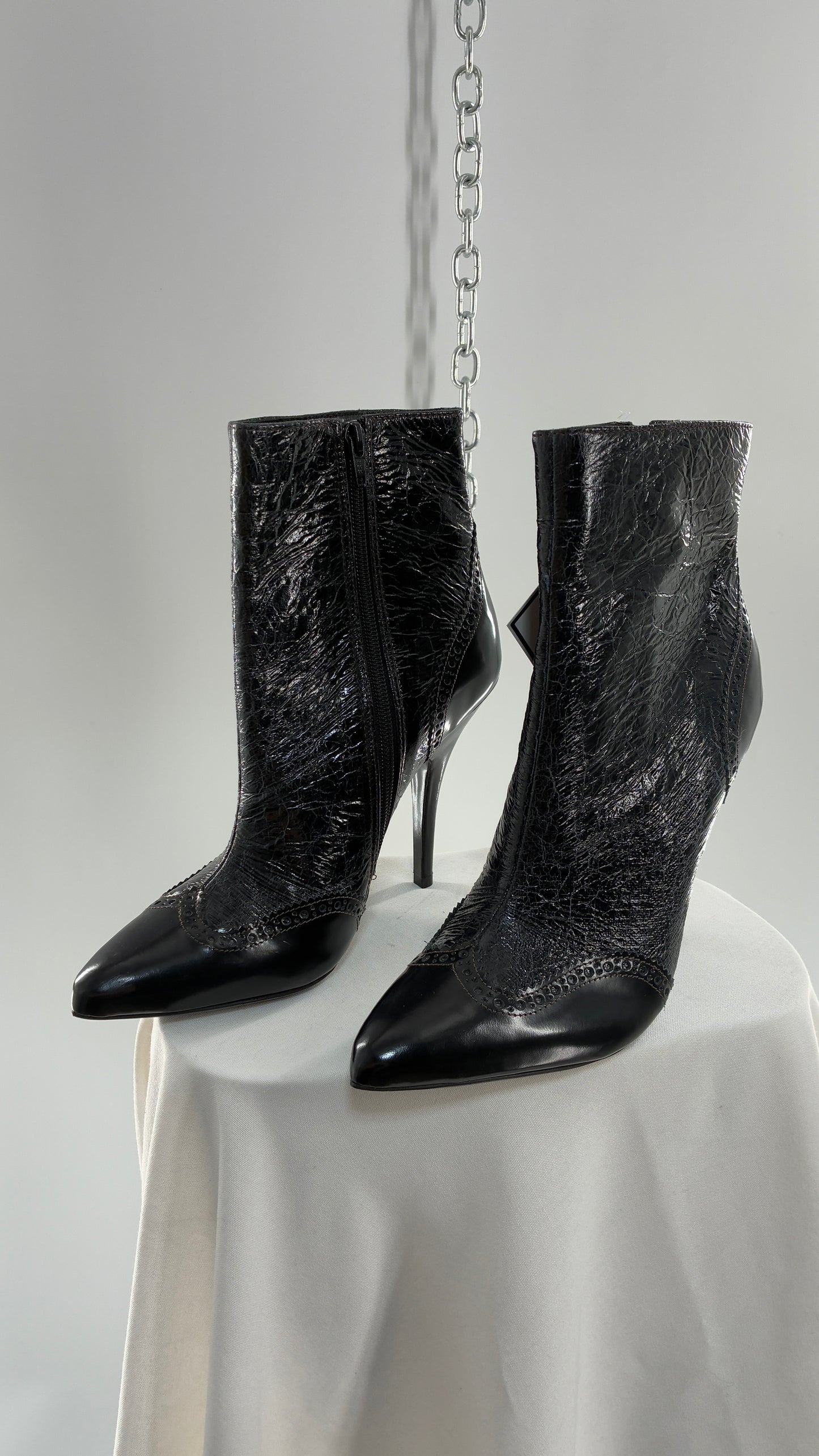 Vintage TORY BURCH Black Patent Leather Stiletto Boots  (9.5)