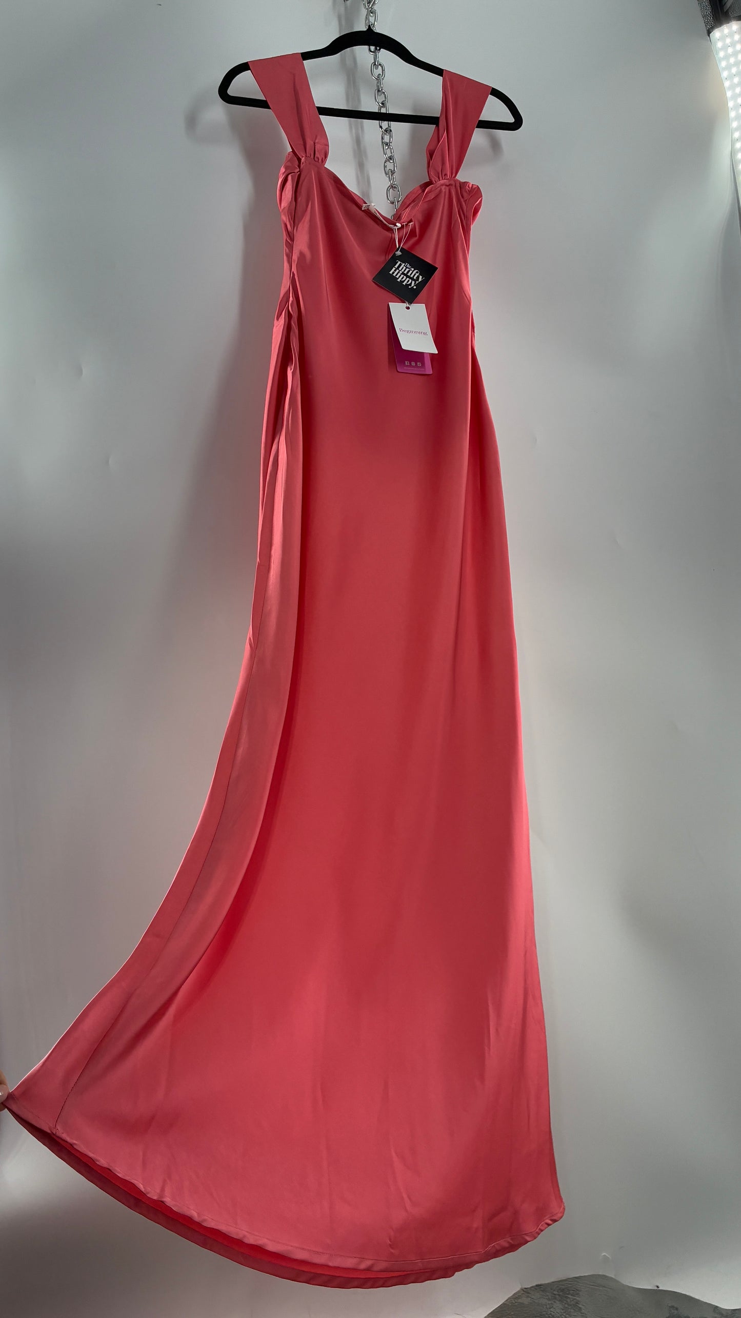 BEGINNINGS Coral Pink Gown with Draped Bust and Tags Attached  (6)