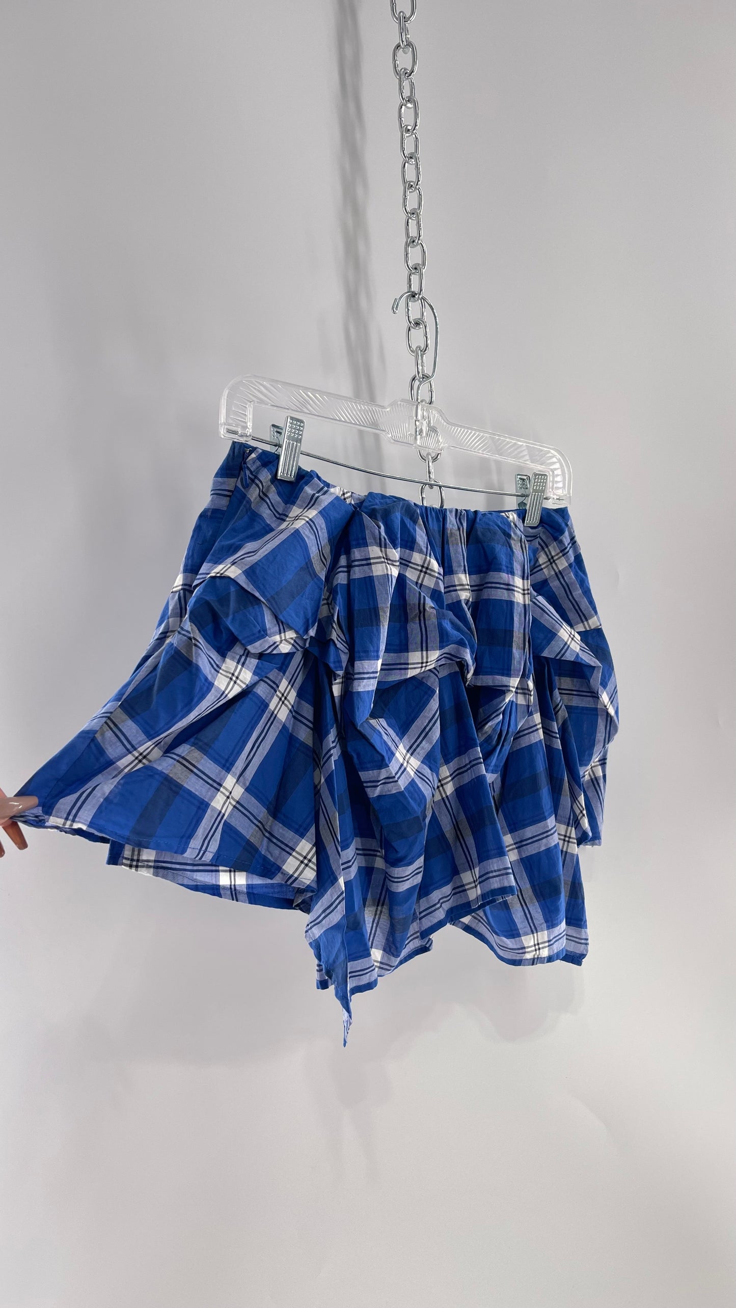 BDG Urban Outfitters Blue Plaid Bubble Hem Ruched Mini Skirt with Tags Attached (Small)