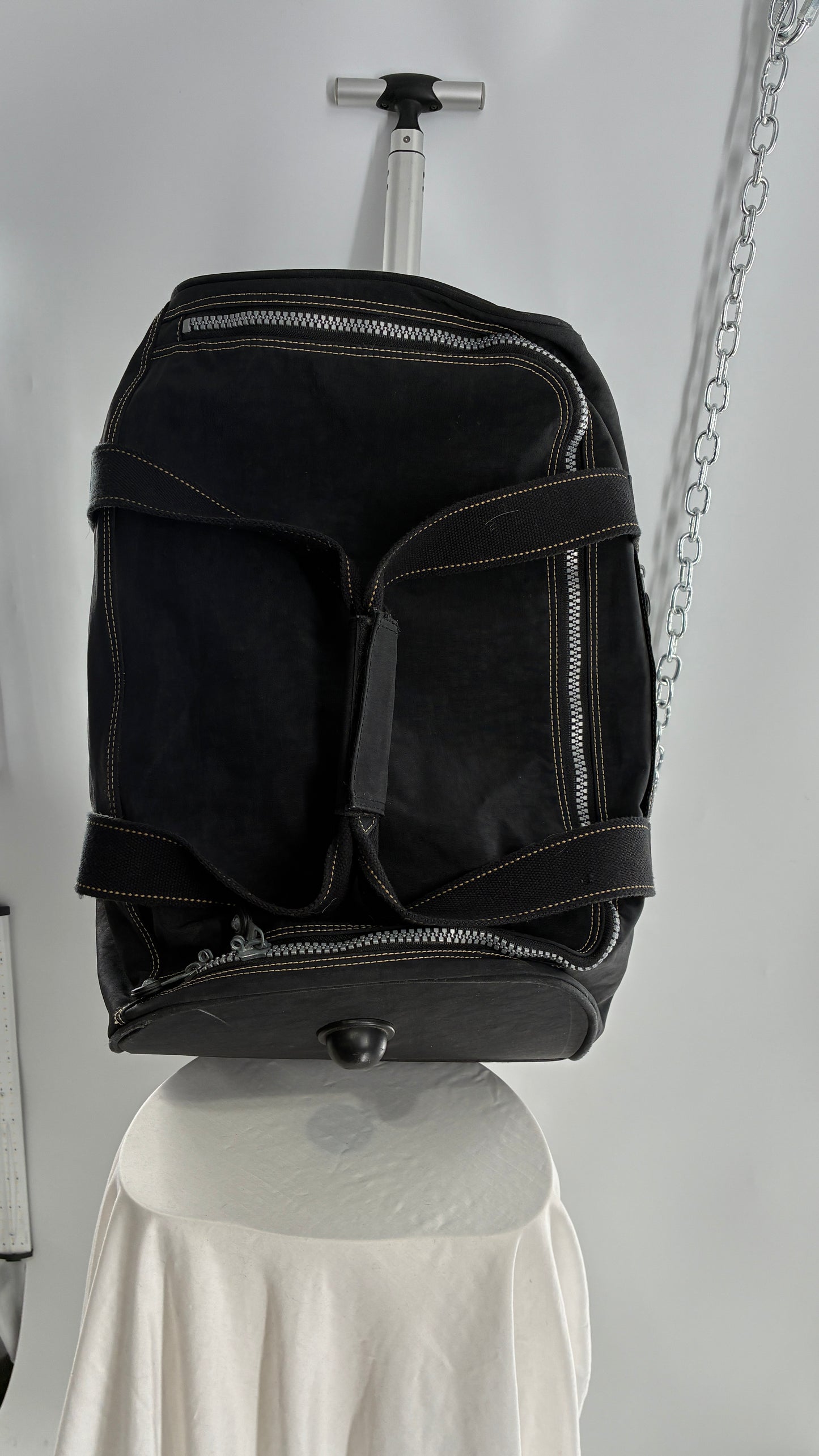 Vintage KIPLING Black Rolling Luggage Duffle Bag Suitcase with Extendable Handle