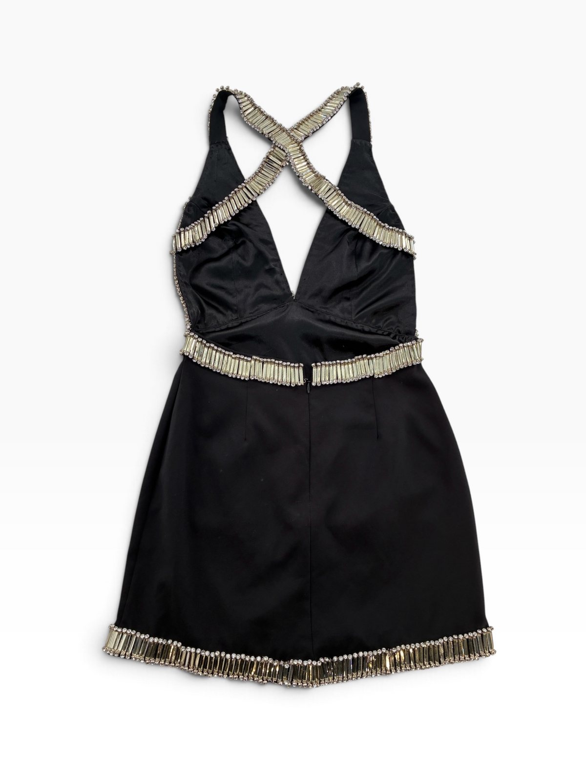 Vintage NBD Black Halter Dress Lined in Oversized Stones and Crystals (Small)