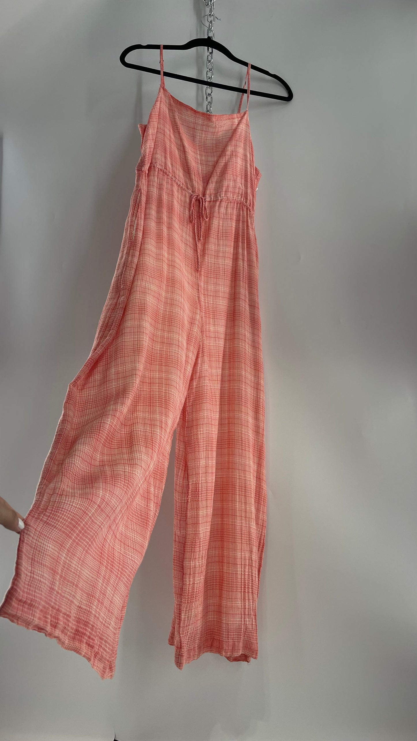 Urban Outfitters Gingham Plaid Red Picnic Jumpsuit (Large)