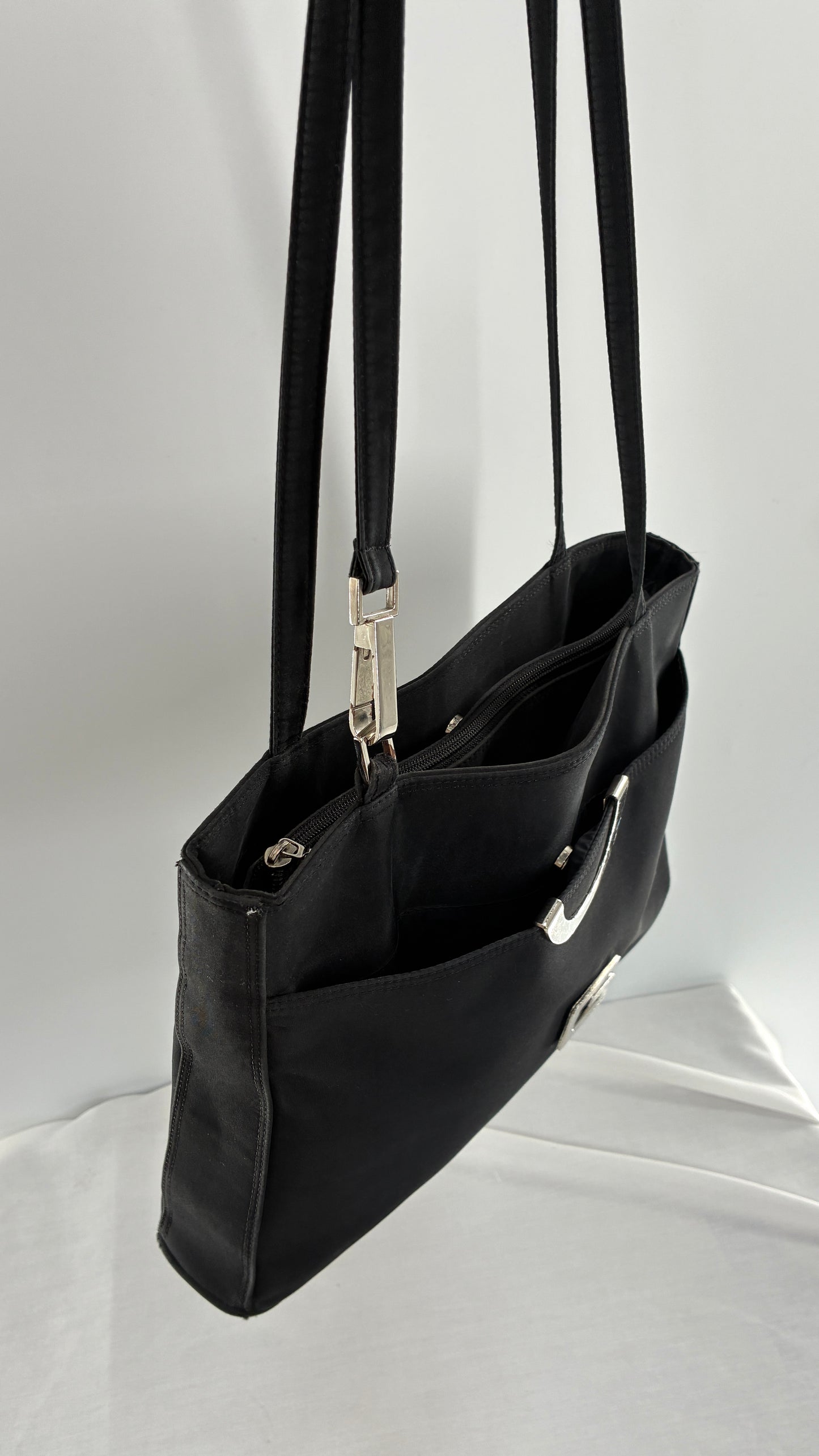 Vintage GUCCI Inauthentic Black Shoulder Bag with Silver Metal Hardware