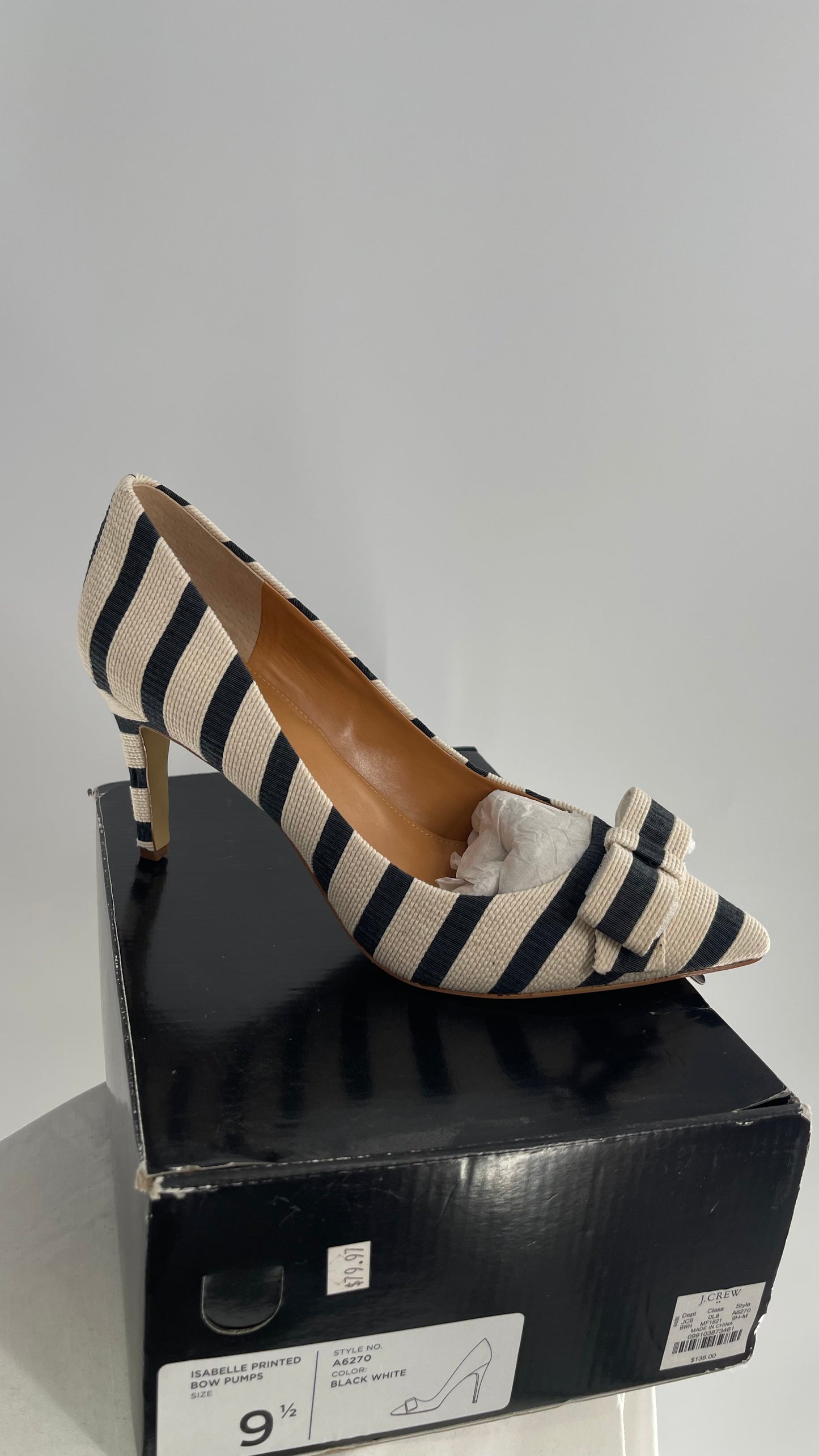 JCREW Cloth Off White and Blue Striped Bow Front Heel (9.5)