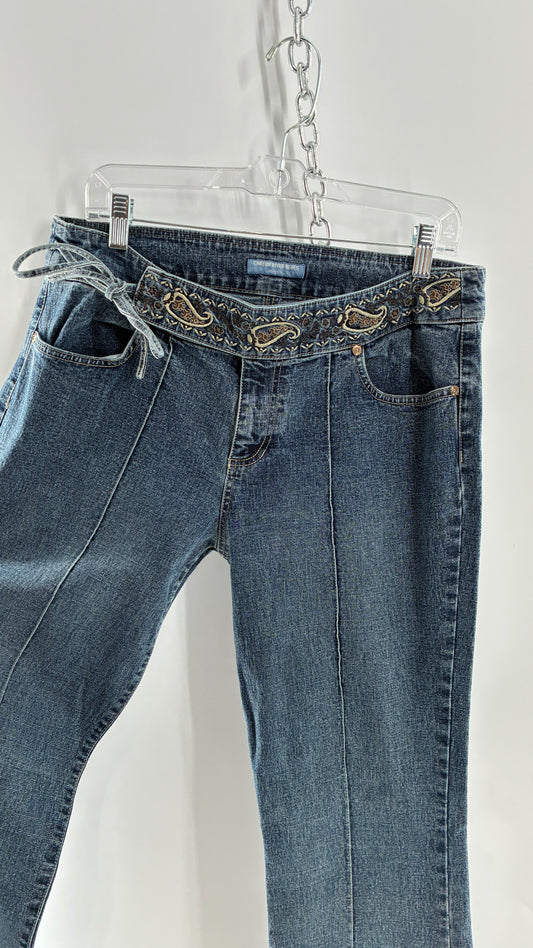 Vintage CANYON RIVER BLUES Paneled Kick Flare Jeans with Paisley Embroidered Waistline and Side Tie Closure (13)