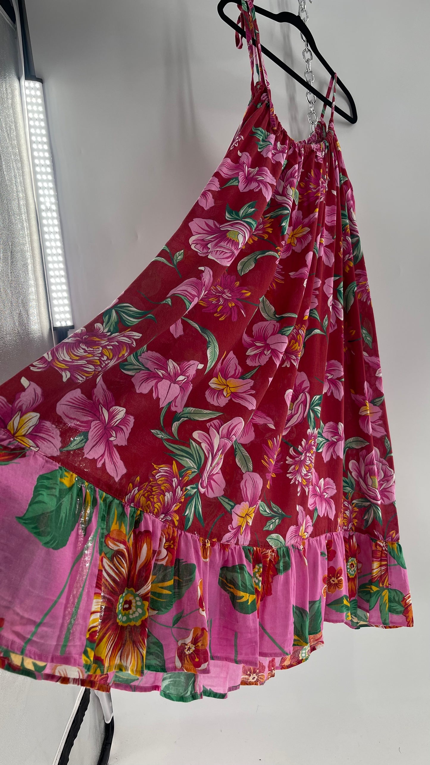 Handemade Brazilian Color Blocked Red/Pink Floral Maxi (One Size)