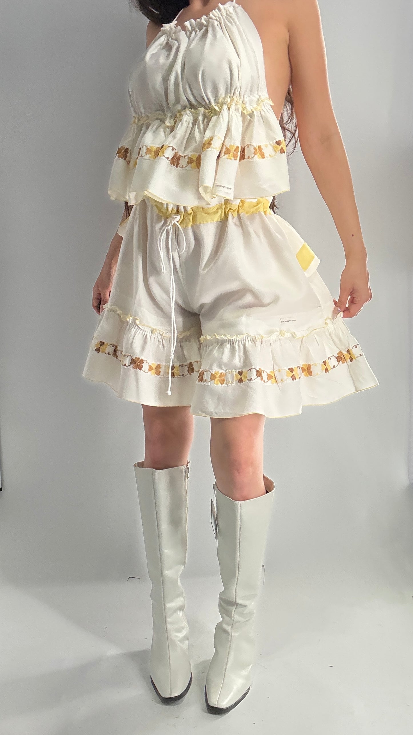Vintage Handmade Heavily Embroidered Play Set with Sailor Style Ruffled Bum (XS-XL)