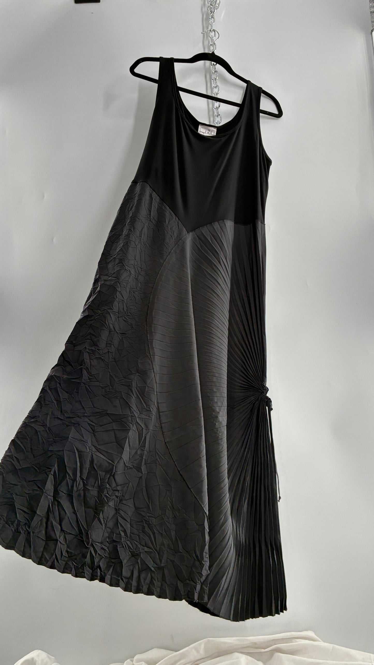 Vintage Joseph Ribkoff Black Asymmetric Pleated and Crimped Maxi Dress (14)