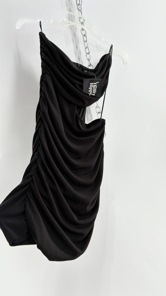 ZARA Black Ruched Cut Out Side Mini Dress (Small)