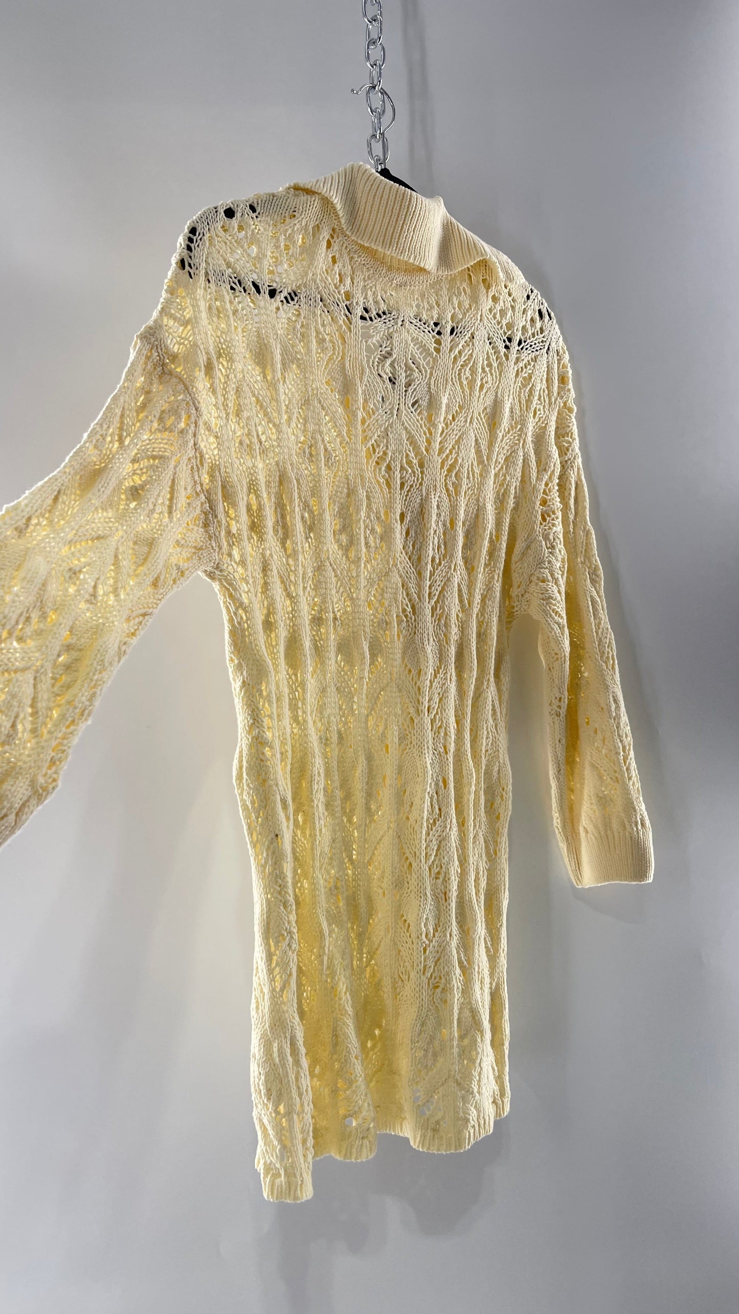 Free People Baby Yellow Comfy n Cozy Open Stitch Knit Sweater Dress (S)