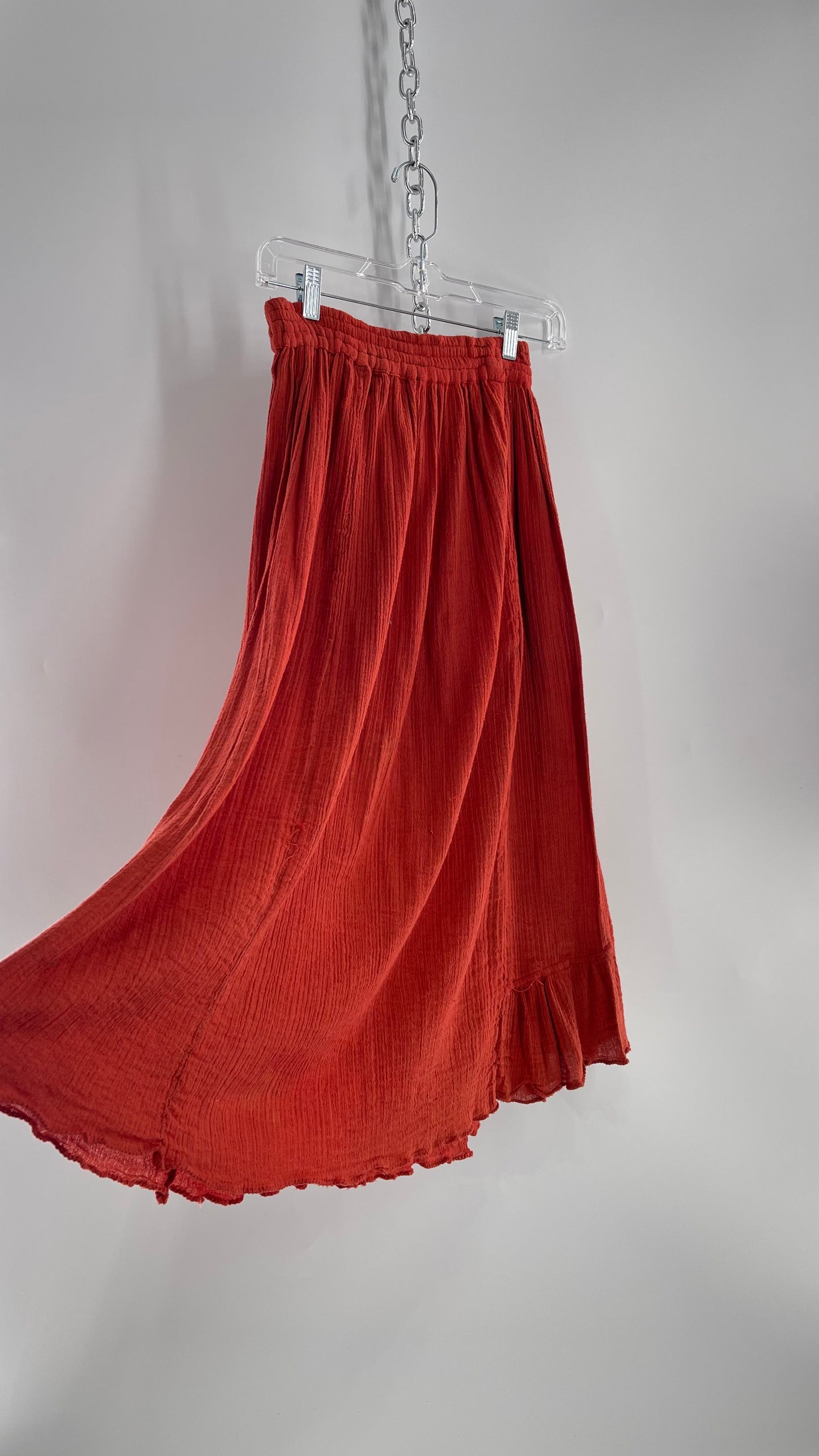 Vintage BEBE London Burnt Orange 100% Cotton Gauze Skirt (One Size)