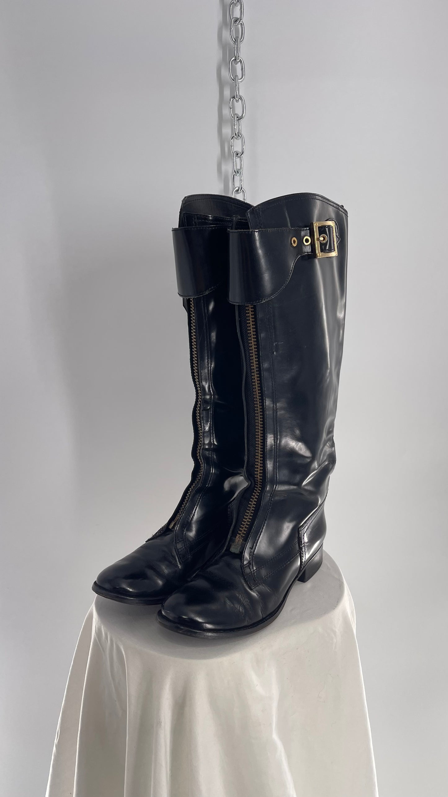 Vintage Tory Burch Patent Leather Bronze Zipper Front Riding Boots (8)