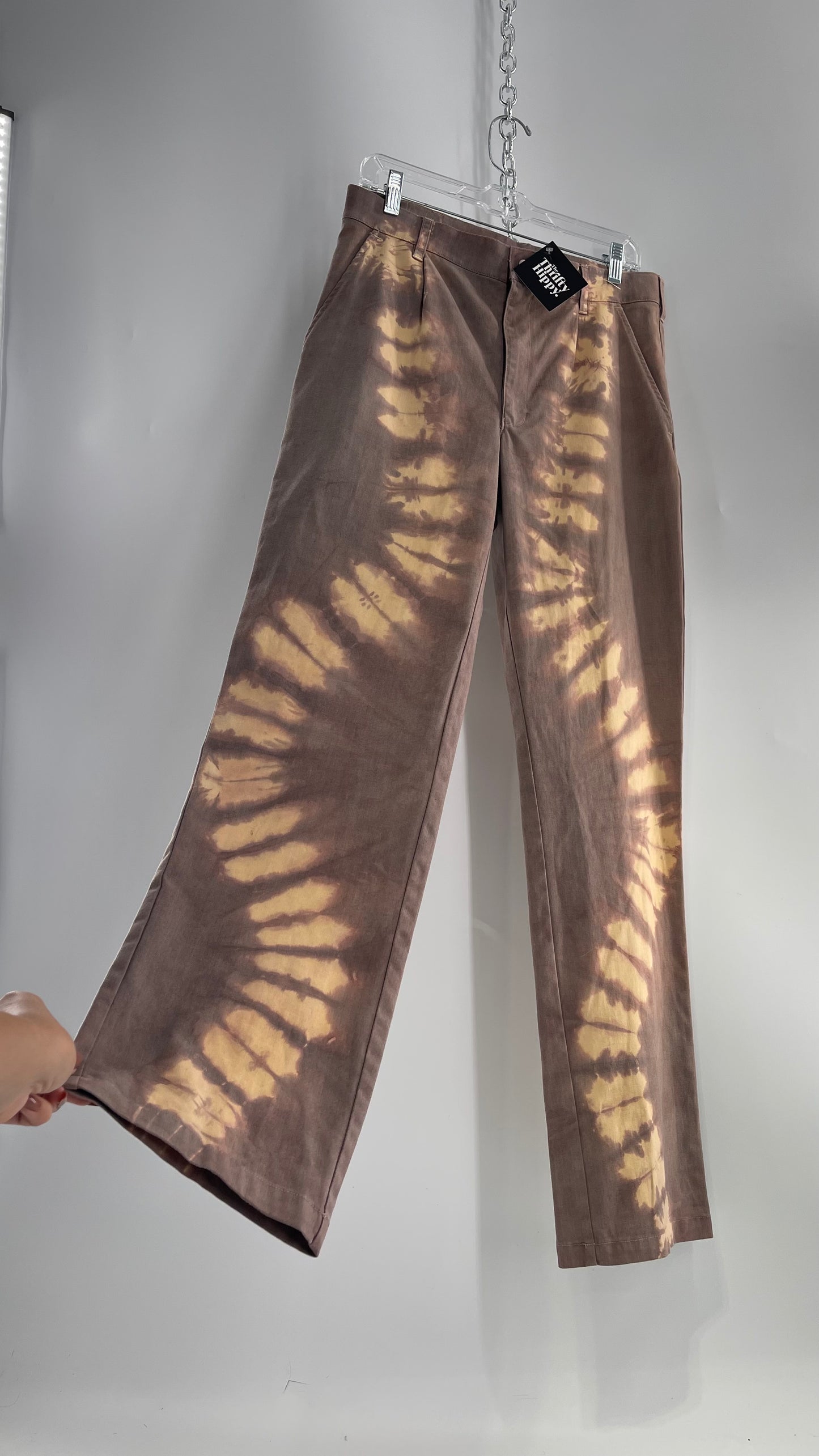 One of a Kind Bleached Neutral Carpenter Cargo Pants Dusty Purple Gray with Beige Dyed Streaks (31 )