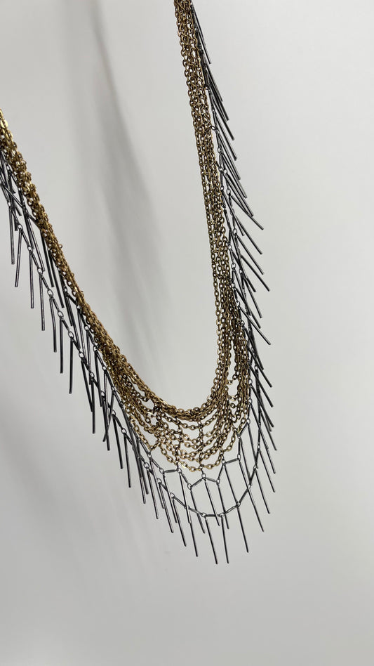 Free People Web Mixed Metal, Silver and Gold Fringe Necklace