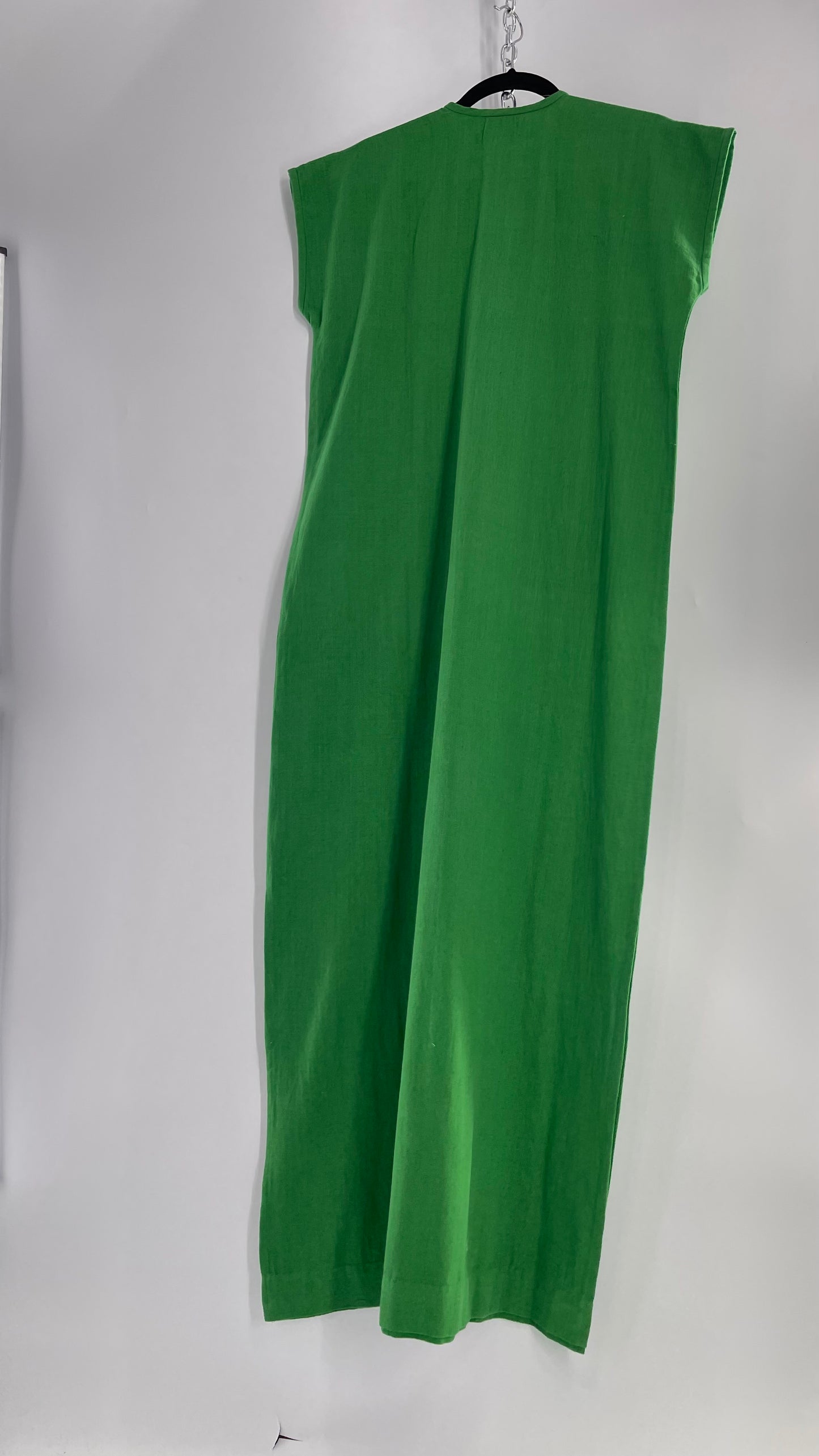 Vintage 1970s NAHUIT 100% Cotton, Kelly Green, Embroidered Tunic Dress Imported from El Salvador (Small)