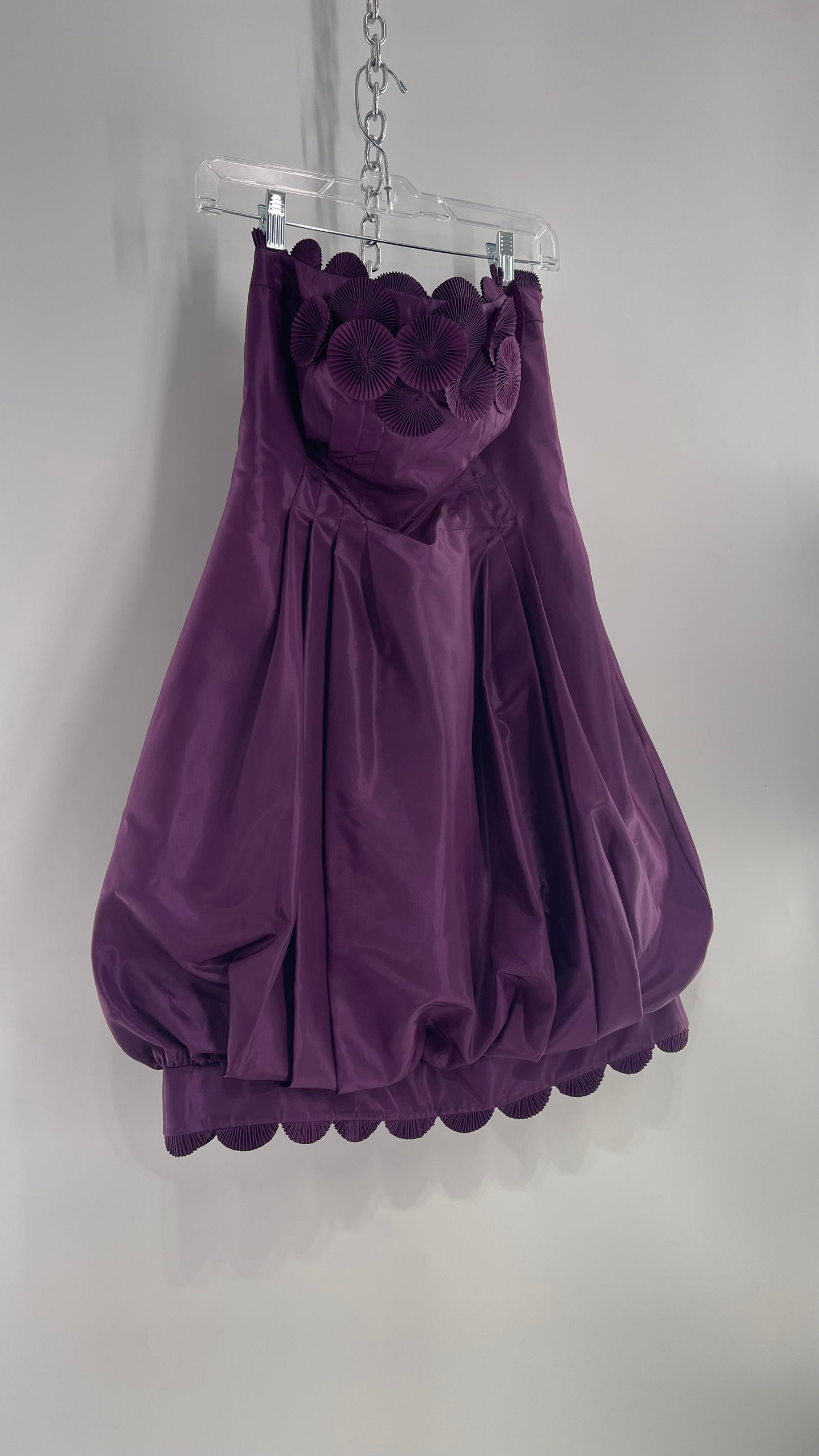 Vintage Liz Elana Purple Bubble Hem Mini Dress with Boned Corseted Bodice and Pleated Accordion Scalloping (8)