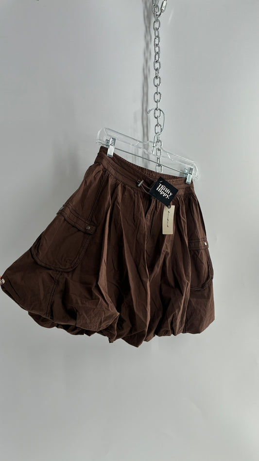 PILCRO Anthropologie Brown Bubble Cargo Skirt (2)