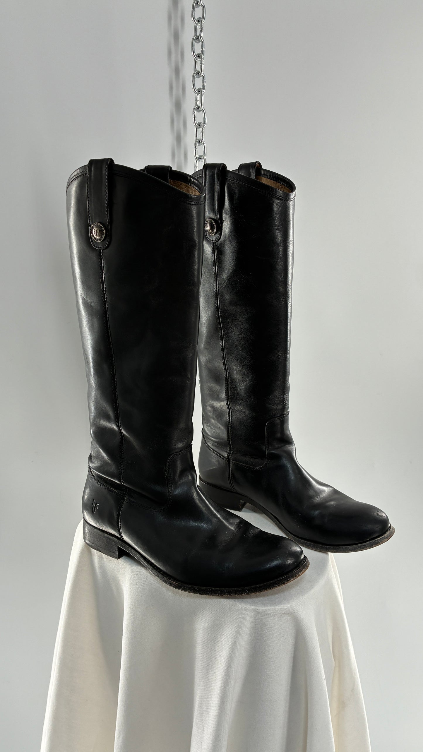 Vintage FRYE Melissa Tall Black Leather Button Boot Made in Mexico (7.5)