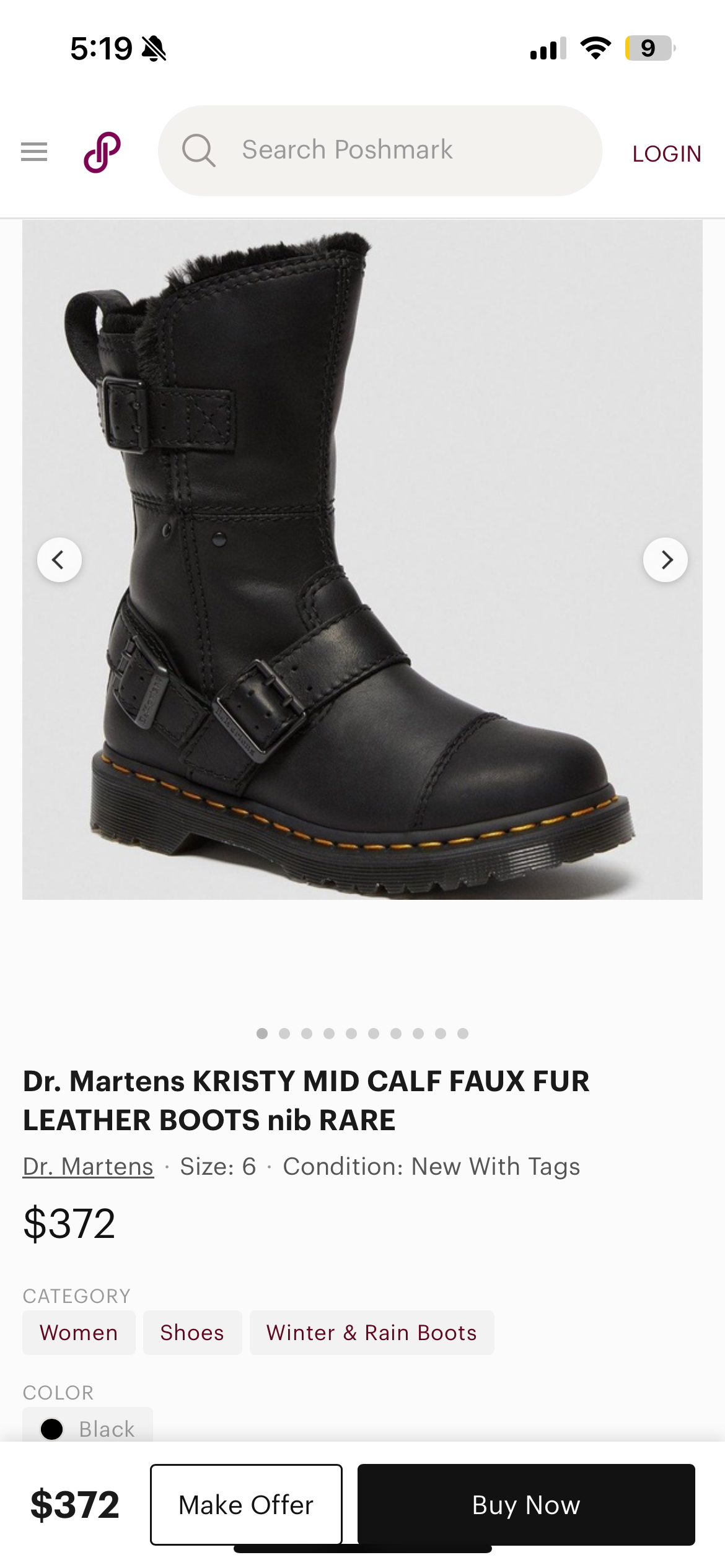 RARE Vintage Dr. Marten Kristy Mid Calf Faux Fur Black Leather Boots (8L)