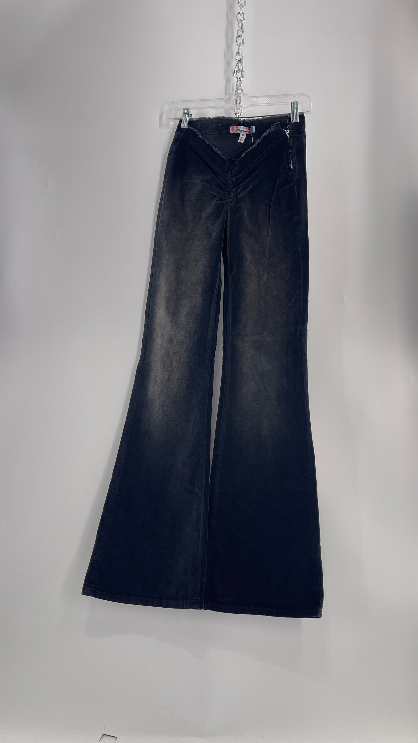 Urban Outfitters Gray Velour/Velvet Accentuated Fade Scrunch Waist Kick Flares (27)