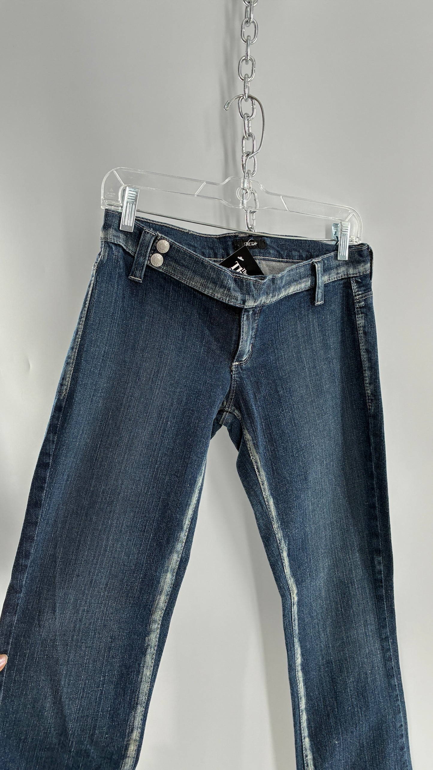 Vintage GUESS CO Ultra Low Rise Jeans with Bleached Seams and Button Side Closure (26)